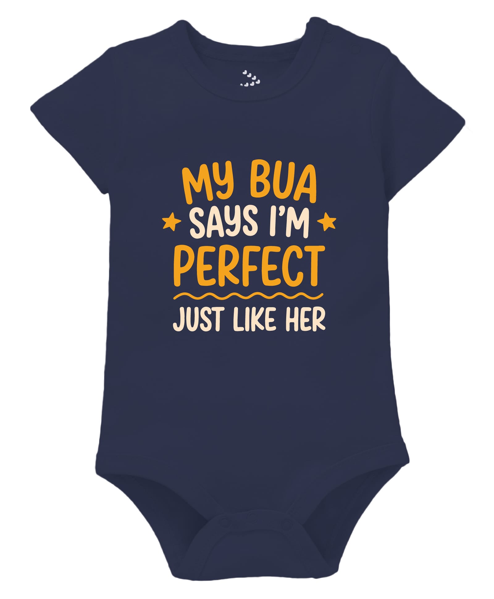 Zeezeezoo 100% Cotton Knit Family Theme Half Sleeves My Bua Says I M Perfect Just Like Her Text Printed Onesie - Navy Blue-picture-28