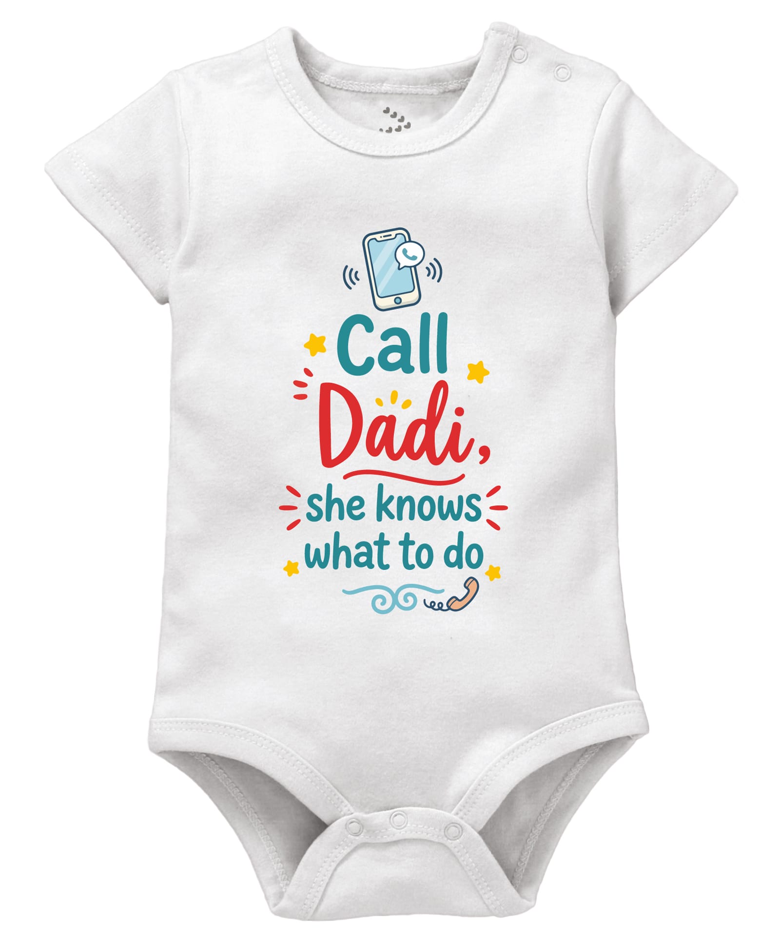 Zeezeezoo 100% Cotton Knit Family Theme Half Sleeves Call Dadi She Knows What To Do Text Printed Onesie - White-picture-39