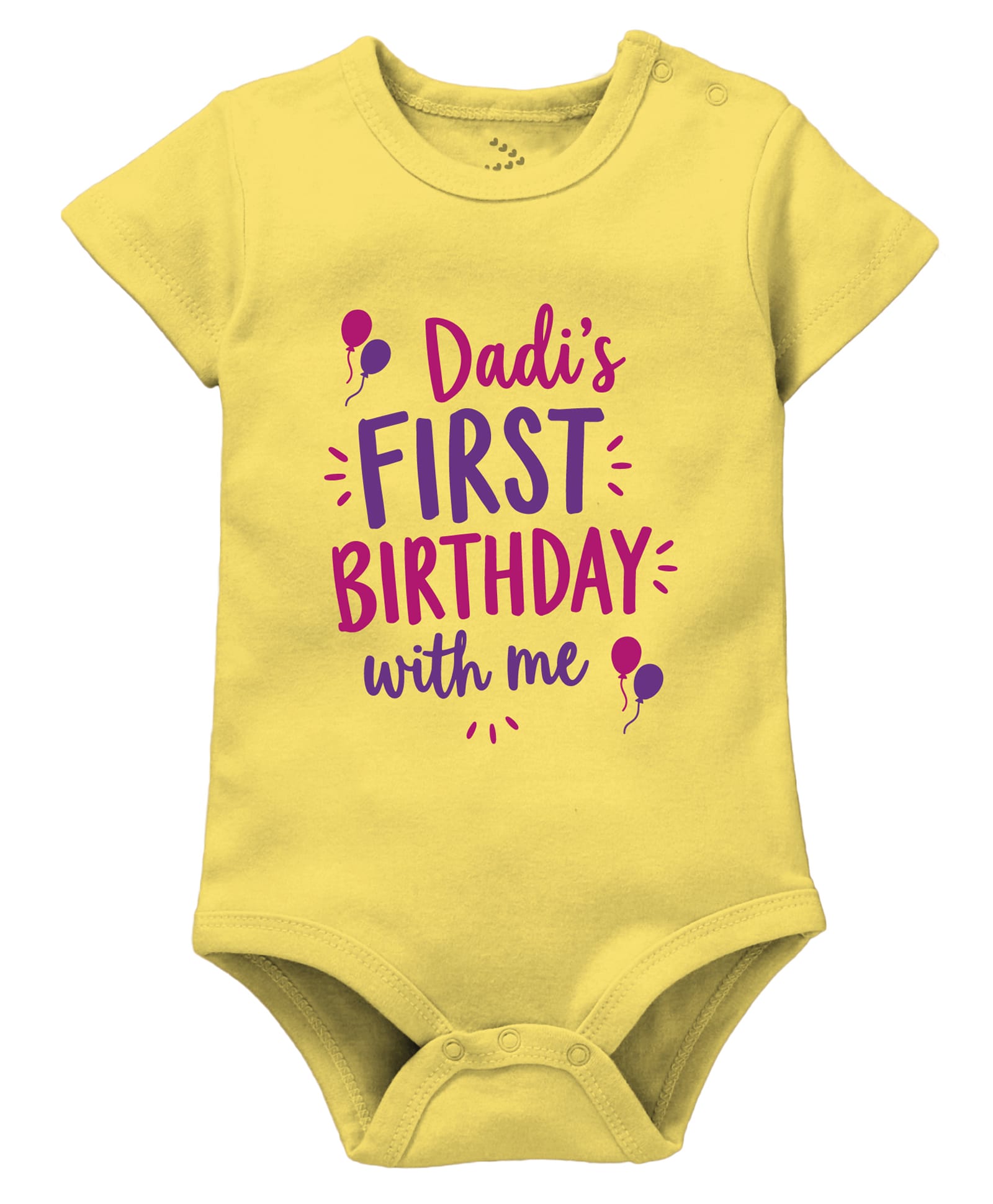 Zeezeezoo 100% Cotton Knit Birthday Theme Half Sleeves Dadis First Birthday With Me Text Printed Onesie - Yellow-picture-40