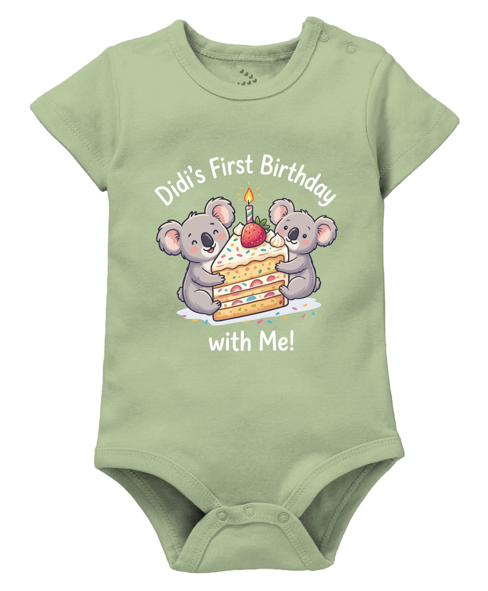 Zeezeezoo 100% Cotton Knit Birthday Theme Half Sleeves Didis First Birthday With Me Text Printed Onesie - Olive Green-picture-13