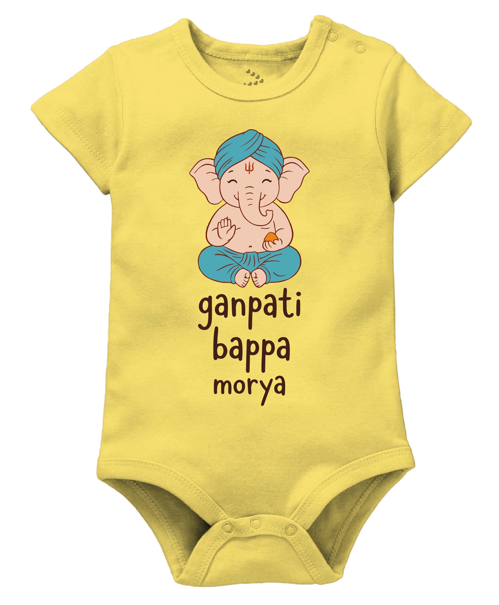 Zeezeezoo 100% Cotton Knit Ganesh Chaturthi Theme Half Sleeves Ganpati Bappa Morya Printed Ganesh Chaturthi Theme Onesie - Yellow-image-17