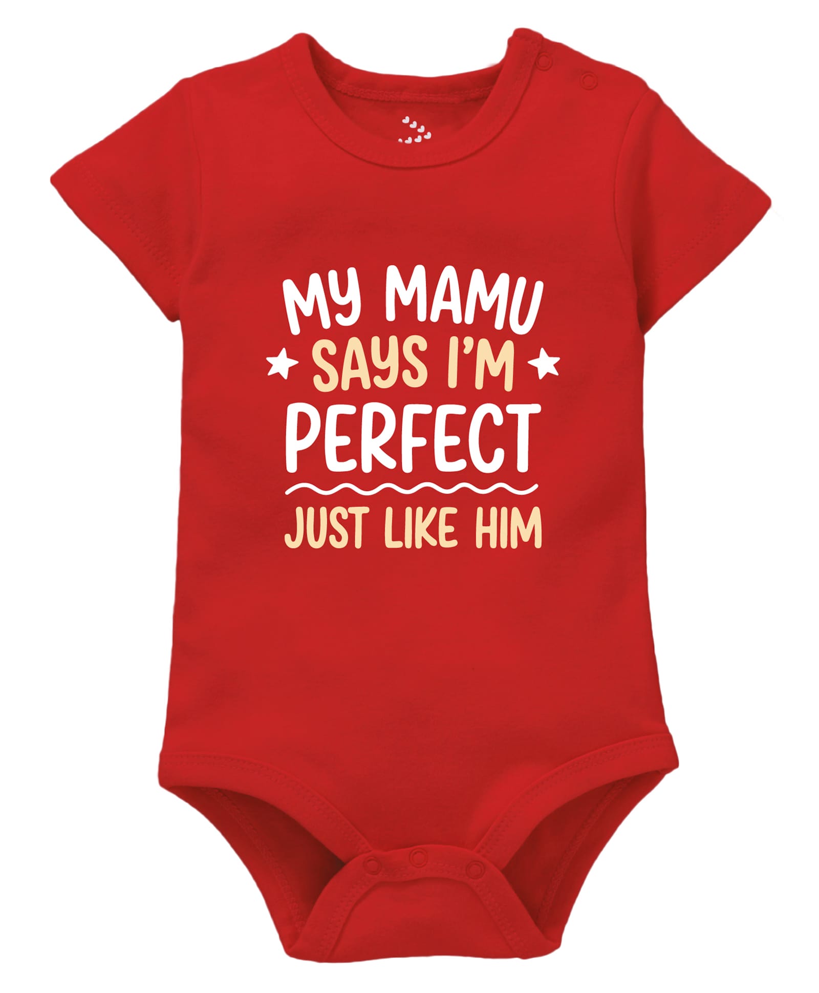 Zeezeezoo 100% Cotton Knit Family Theme Half Sleeves My Mamu Says I M Perfect Just Like Her Text Printed Onesie - Red-picture-10
