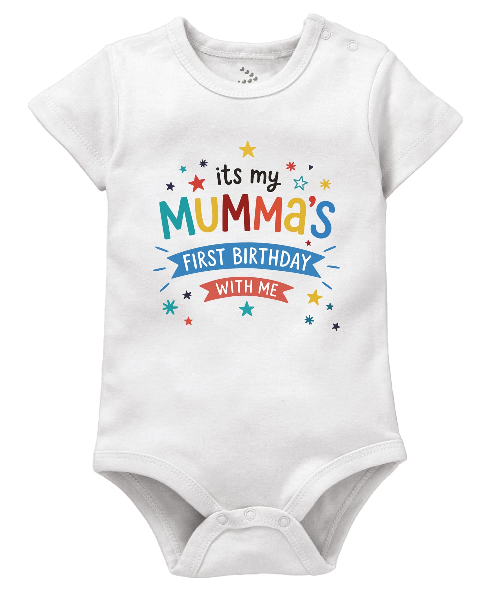 Zeezeezoo 100% Cotton Knit Birthday Theme Half Sleeves Its Mummas First Birthday With Me Text Printed Onesie - White-picture-3
