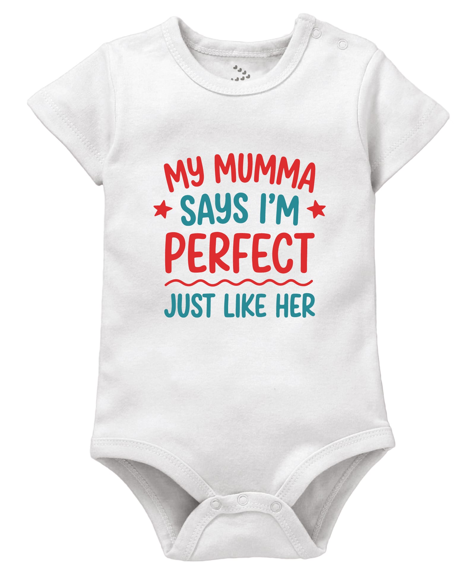Zeezeezoo 100% Cotton Knit Family Theme Half Sleeves My Mumma Says I M Perfect Just Like Her Text Printed Onesie - White-picture-3
