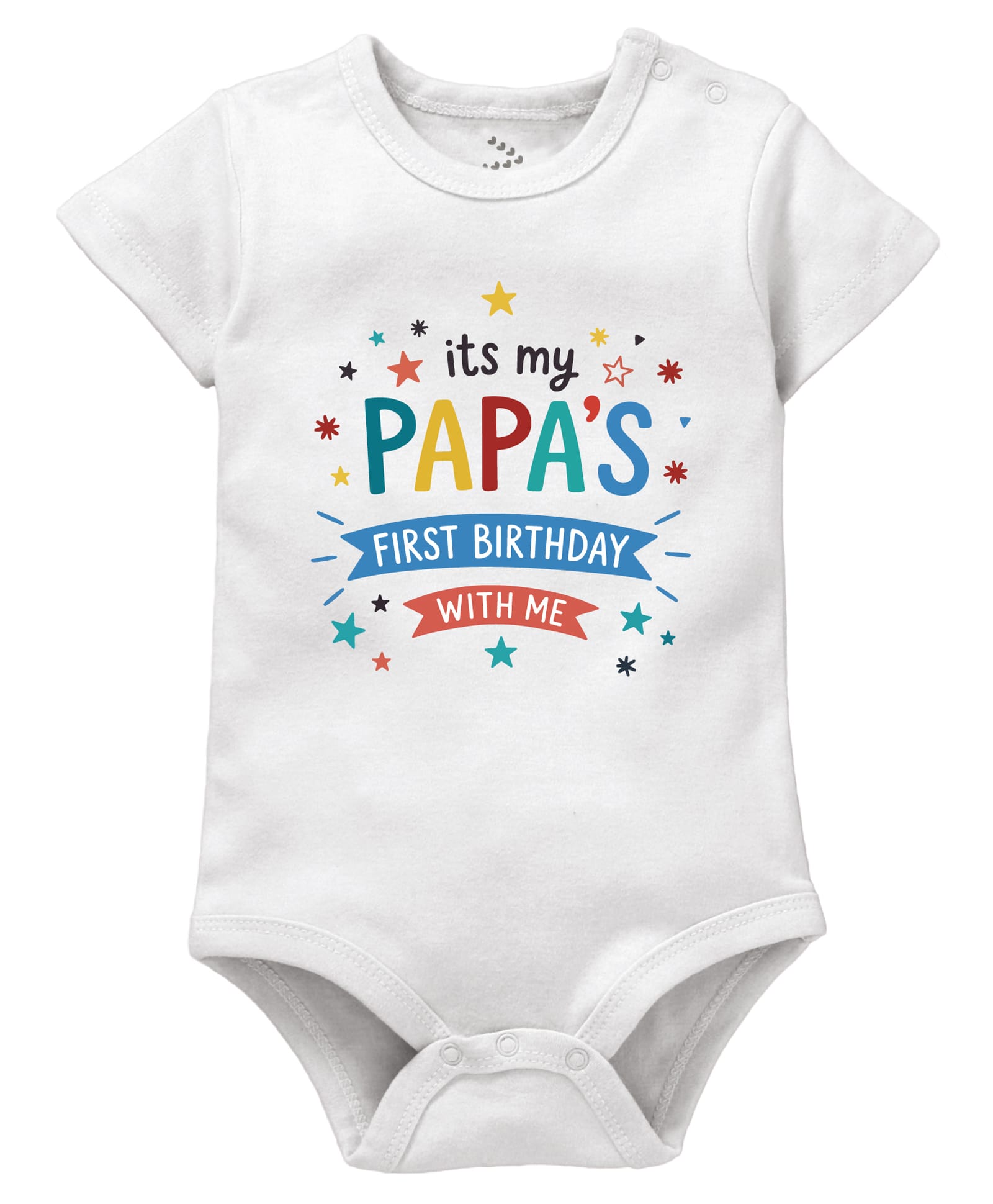 Zeezeezoo 100% Cotton Knit Birthday Theme Half Sleeves Its Papa First Birthday With Me Text Printed Onesie - White-picture-17