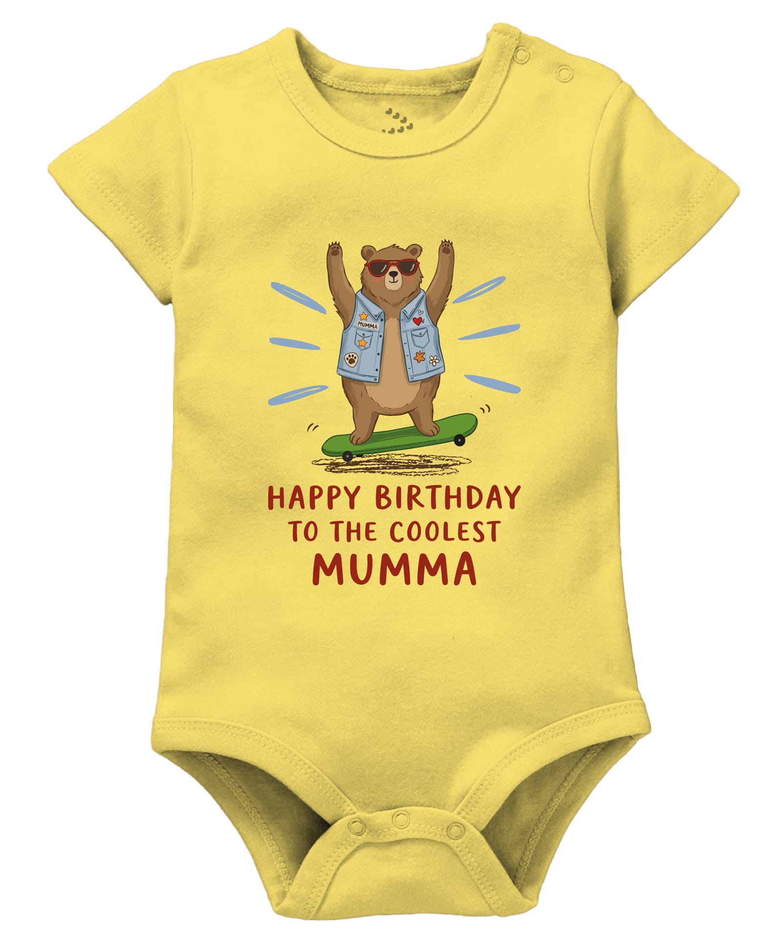 Zeezeezoo 100% Cotton Knit Birthday Theme Half Sleeves Happy Birthday To The Coolest Mumma Text Printed Onesie -Yellow-image-16