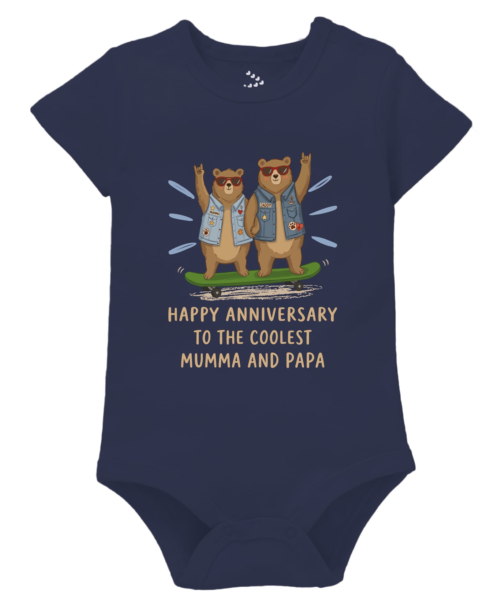 Zeezeezoo 100% Cotton Knit Half Sleeves Happy Anniversary To The Coolest Mumma and Papa Text Printed Onesie - Navy Blue-picture-17