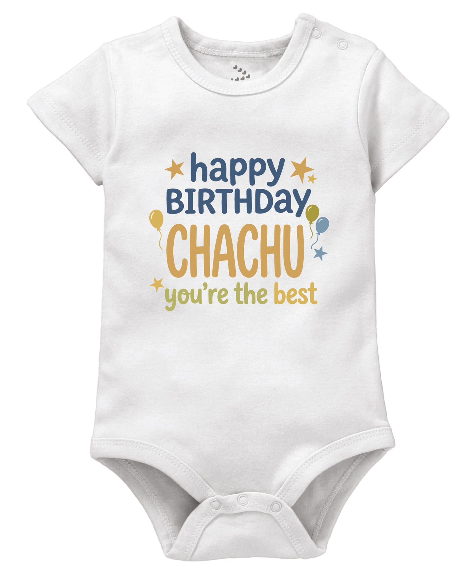 Zeezeezoo 100% Cotton Knit Birthday Theme Half Sleeves Happy Birthday Chachu Youre The Best Text Printed Onesie - White-picture-2