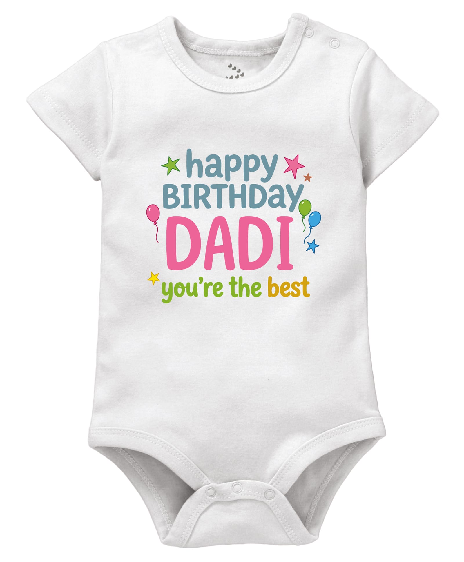 Zeezeezoo 100% Cotton Knit Birthday Theme Half Sleeves Happy Birthday Dadi Youre The Best Text Printed Onesie - White-picture-9
