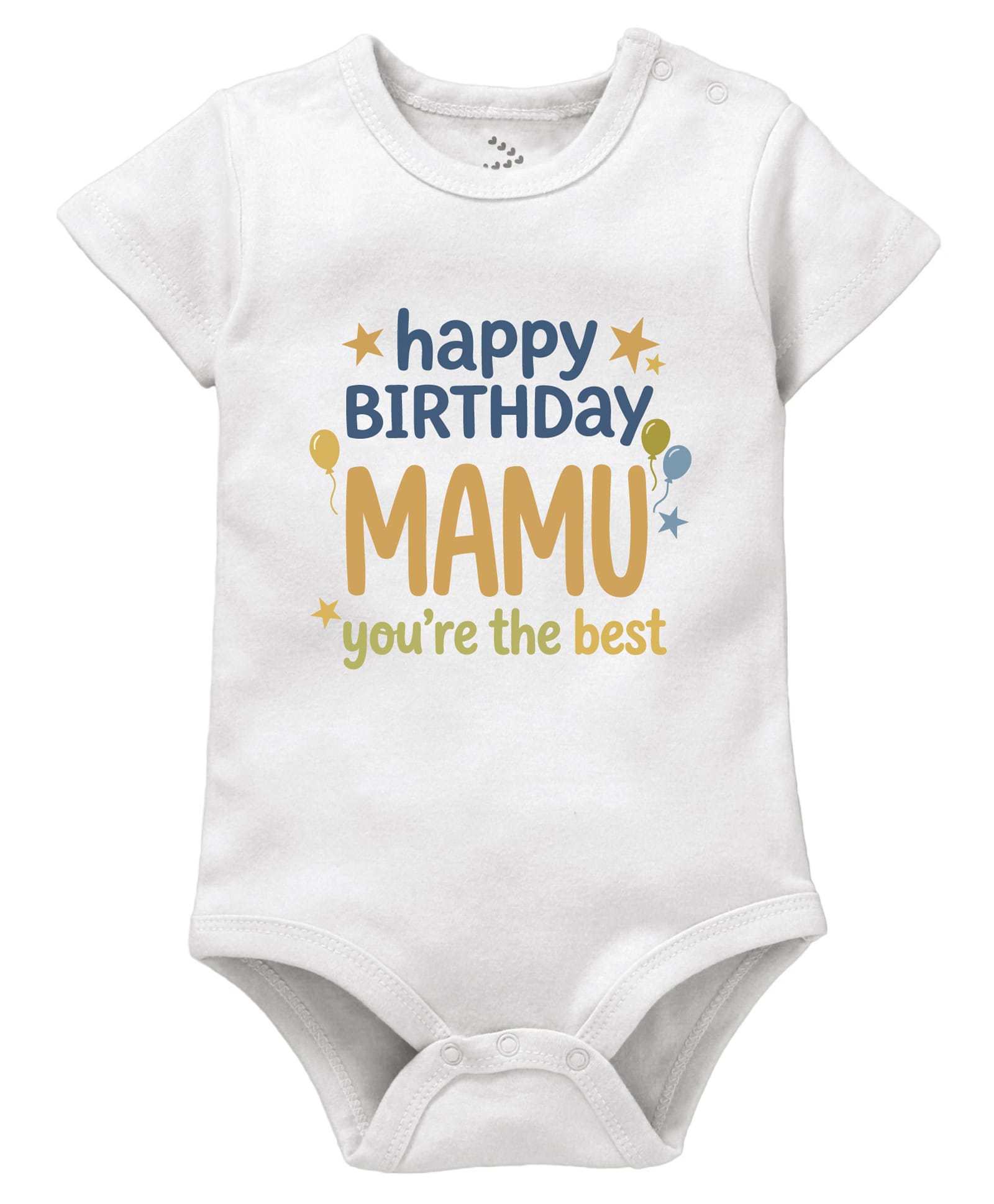 Zeezeezoo 100% Cotton Knit Birthday Theme Half Sleeves Happy Birthday Mamu Youre The Best Text Printed Onesie - White-picture-6