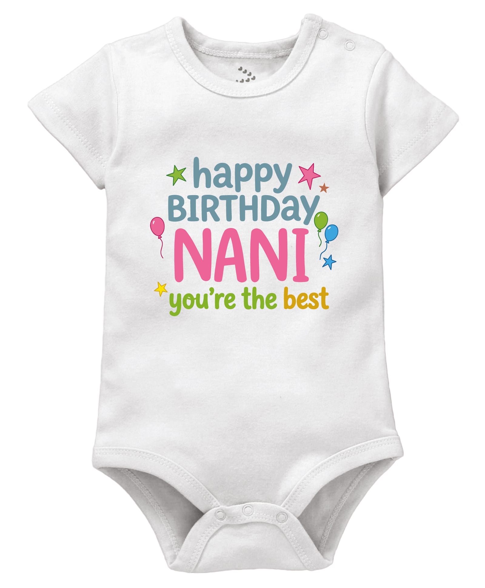 Zeezeezoo 100% Cotton Knit Birthday Theme Half Sleeves Happy Birthday Nani Youre The Best Text Printed Onesie - White-picture-19