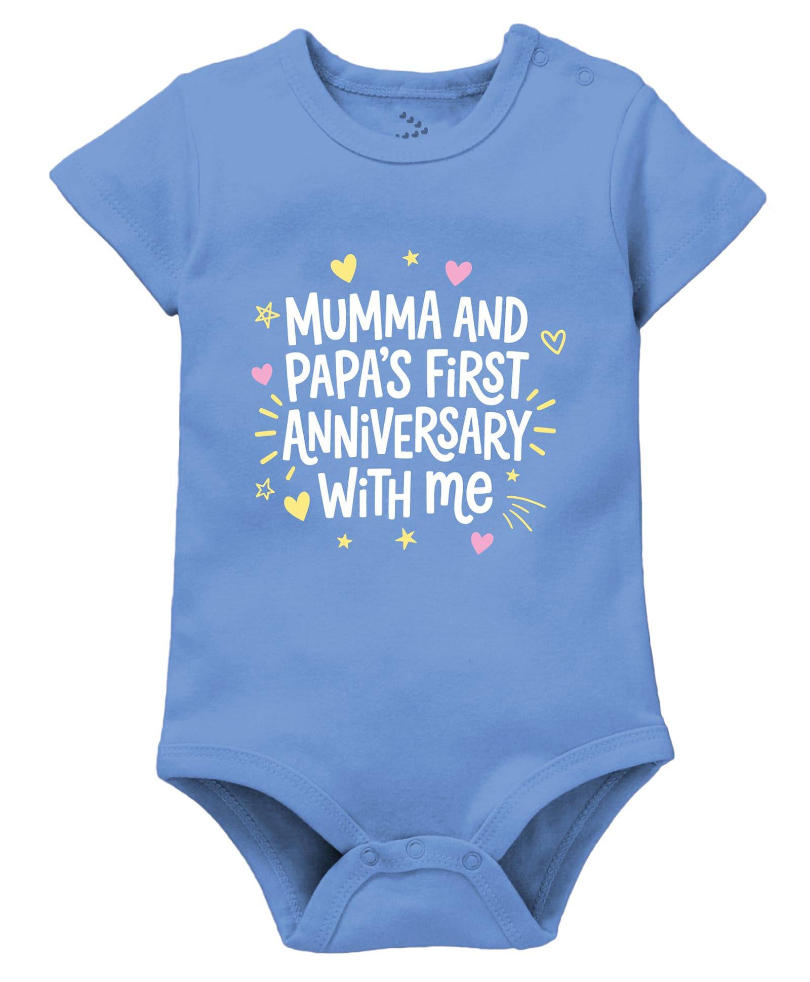 Zeezeezoo 100% Cotton Knit Half Sleeves Mumma & Papas First Anniversary With Me Text Printed Onesie - Blue-picture-5
