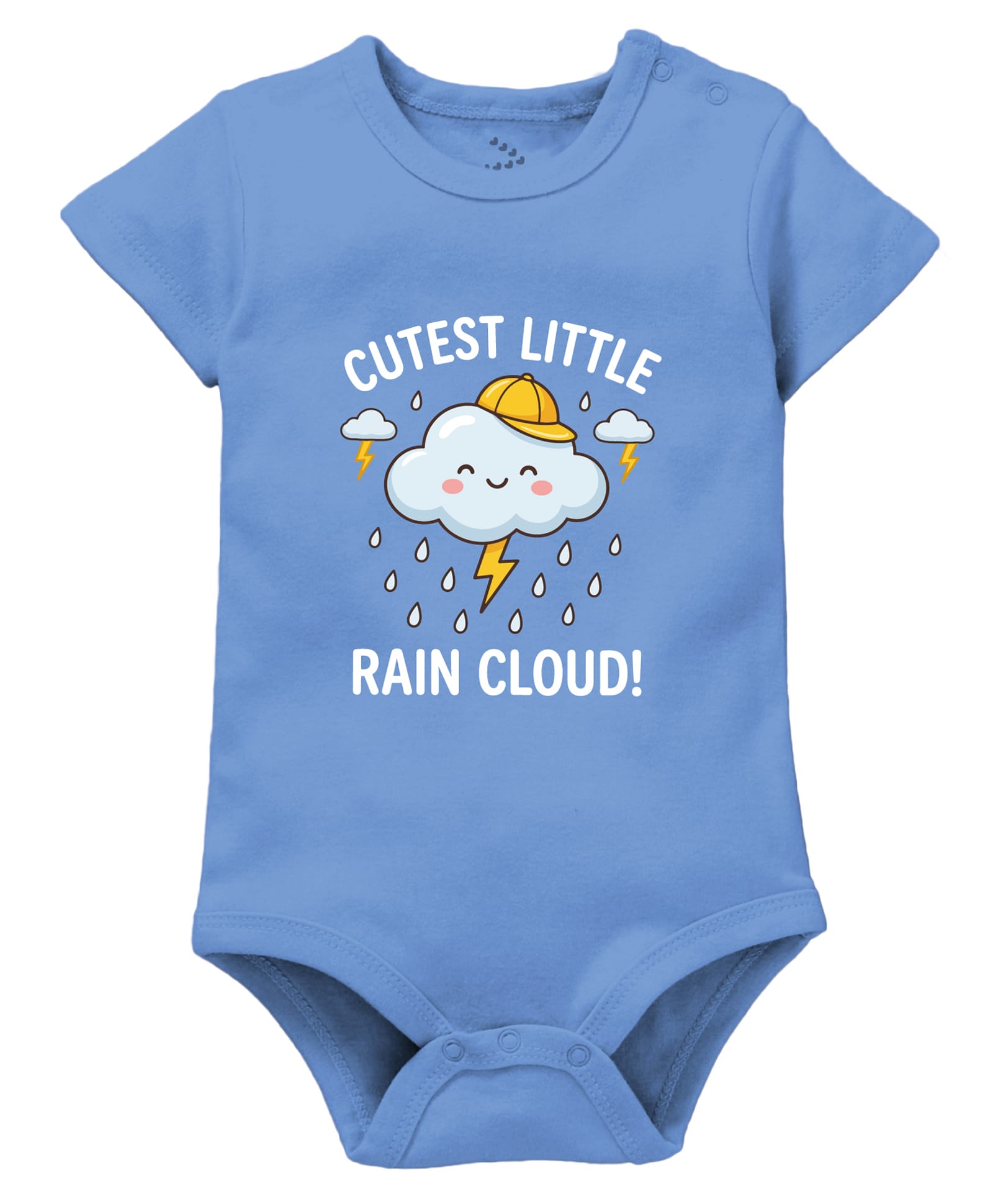 Zeezeezoo 100% Cotton Knit Monsoon Theme Half Sleeves Cutest Little Rain Cloud Text Printed Onesie - Blue-picture-19