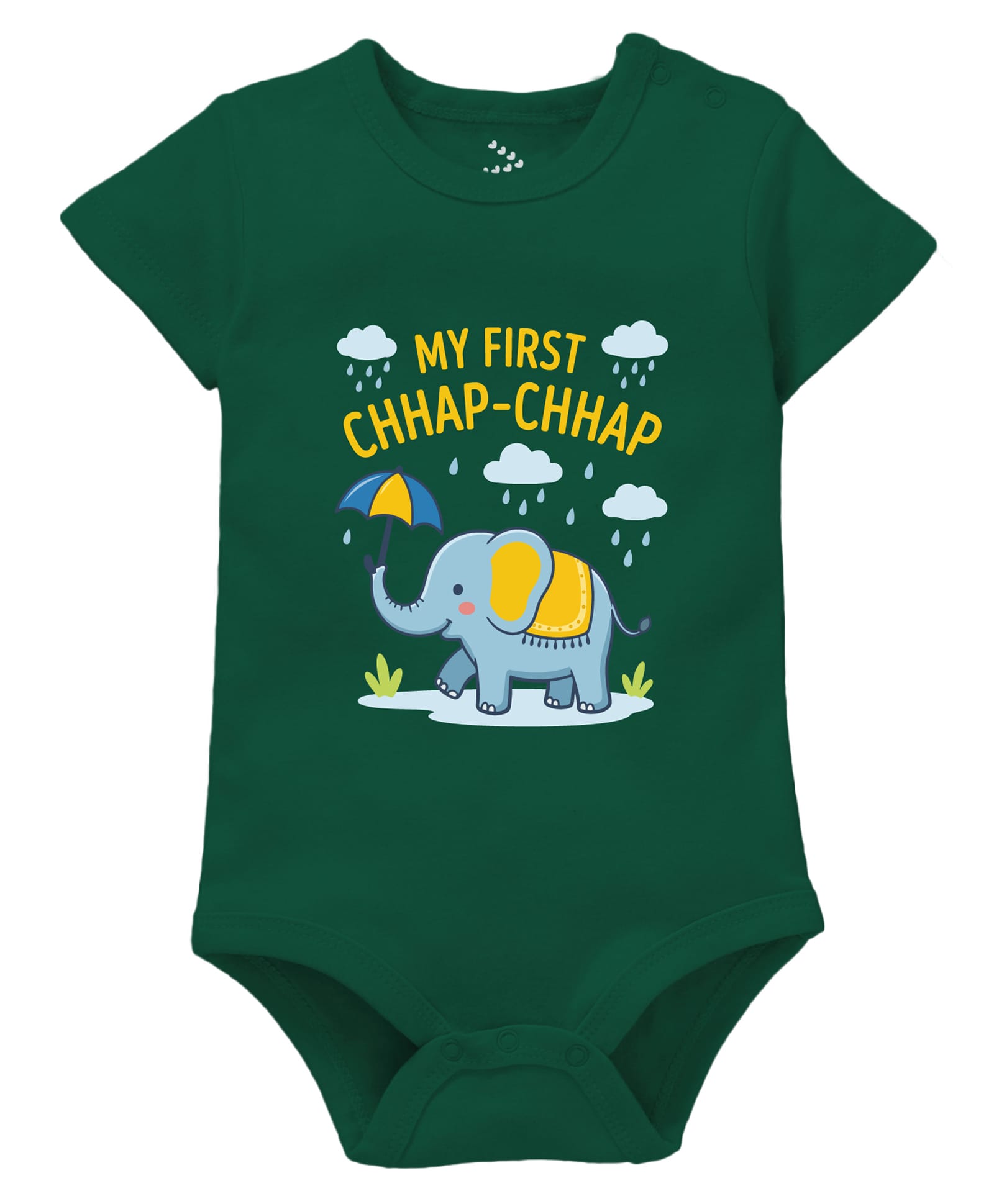 Zeezeezoo 100% Cotton Knit Monsoon Theme Half Sleeves Elephant Printed Onesie - Forest Green-image-45