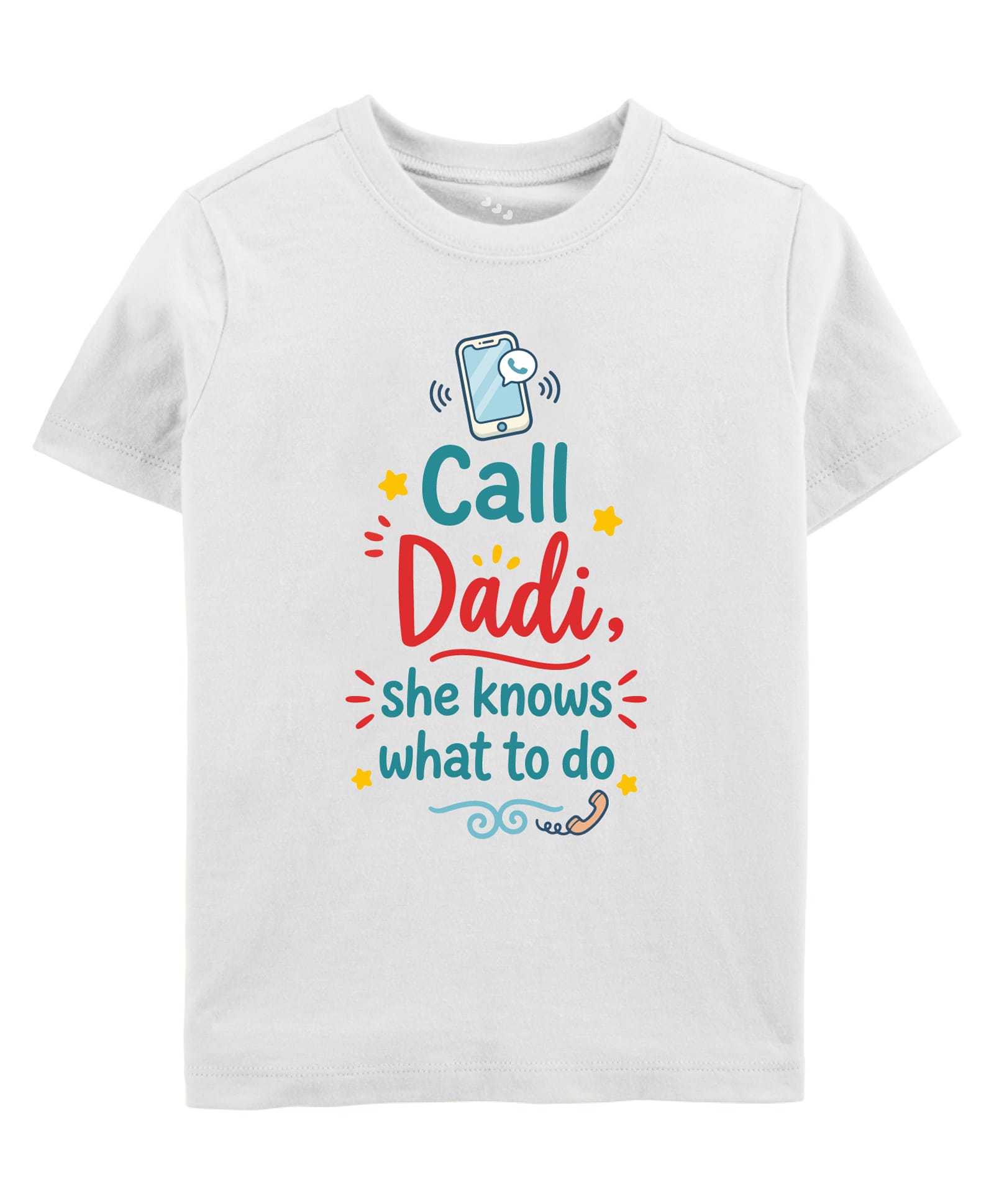 Zeezeezoo Cotton Knit Family Theme Half Sleeves Call Dadi She Knows What To Do Text Printed Tee - White-picture-42