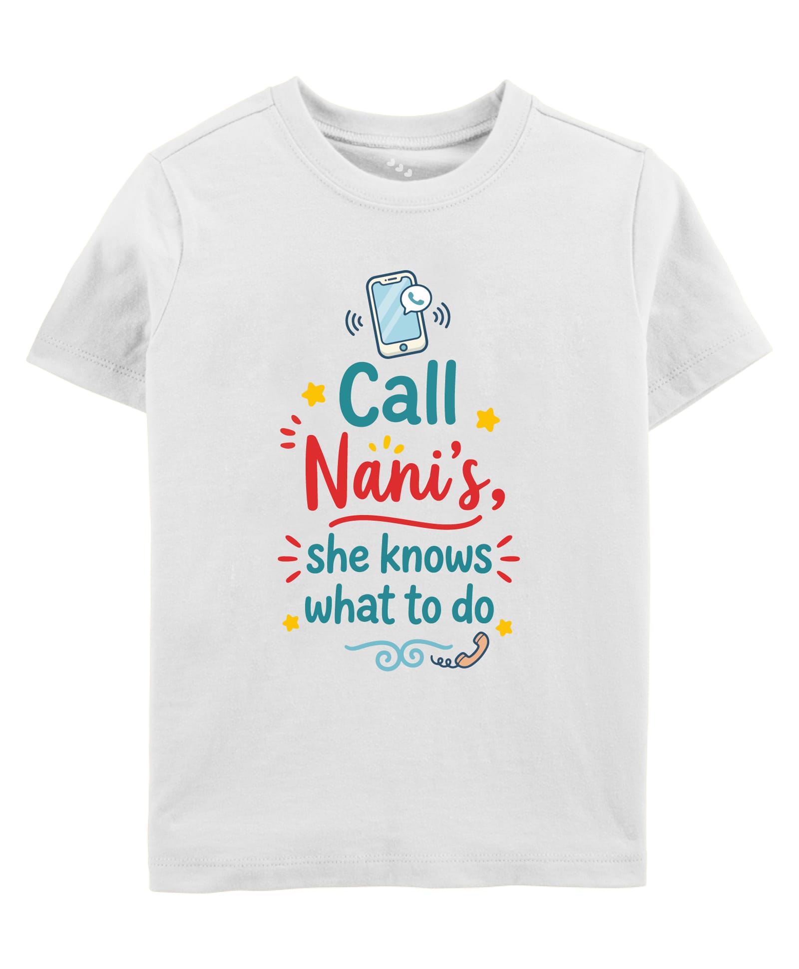 Zeezeezoo Cotton Knit Family Theme Half Sleeves Call Nanis She Knows What To Do Text Printed Tee - White-picture-39