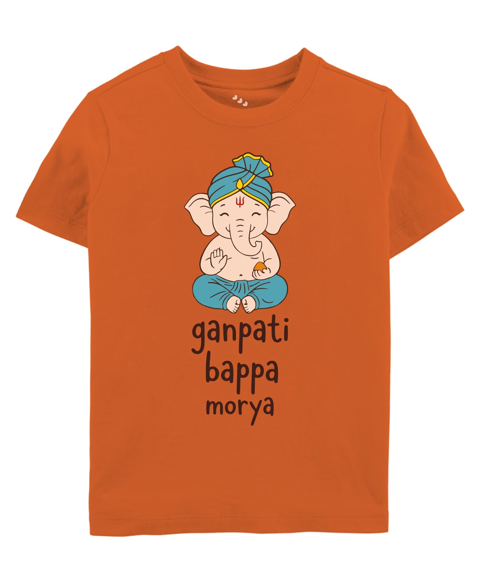Zeezeezoo Cotton Knit Ganesh Chaturthi Theme Half Sleeves Ganpati Bappa Morya Text Printed Tee - Orange-picture-19