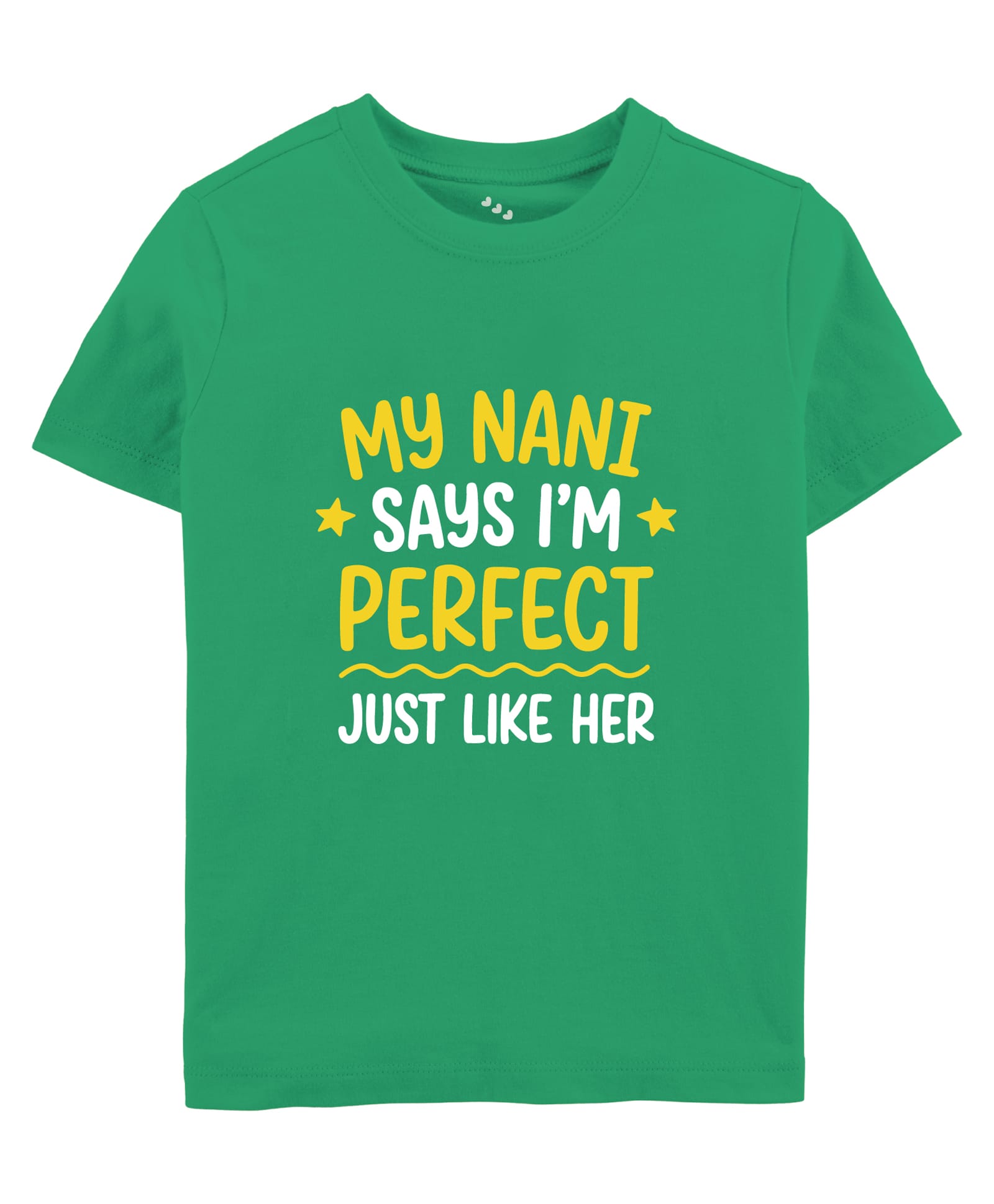 Zeezeezoo Cotton Knit Family Theme Half Sleeves My Nani Says I m Perfect Just Like Her Text Printed Tee - Green-image-38