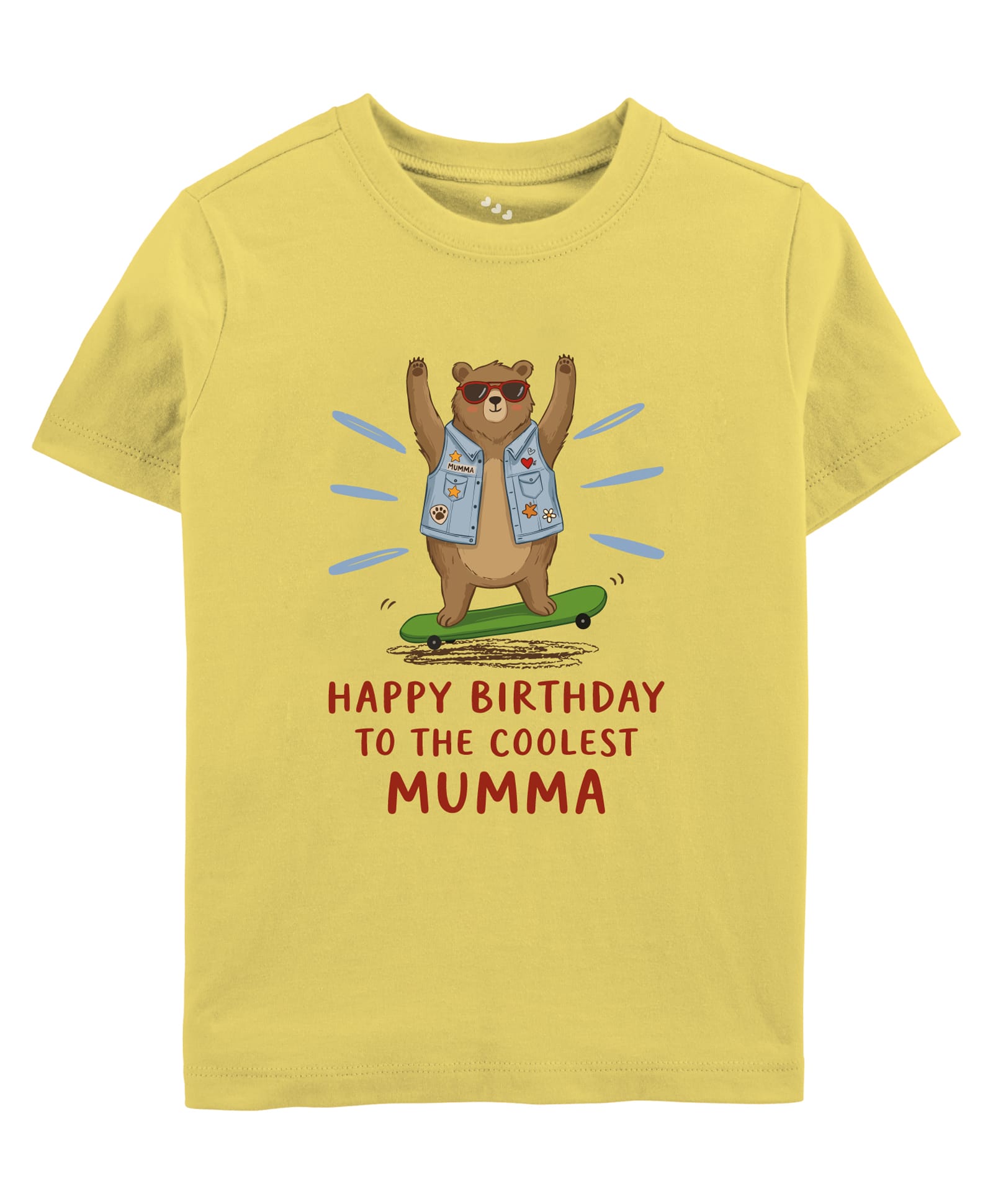 Zeezeezoo Cotton Knit Family Theme Half Sleeves Bear & Happy Birthday To The Coolest Mumma Text Printed Tee - Yellow-image-23