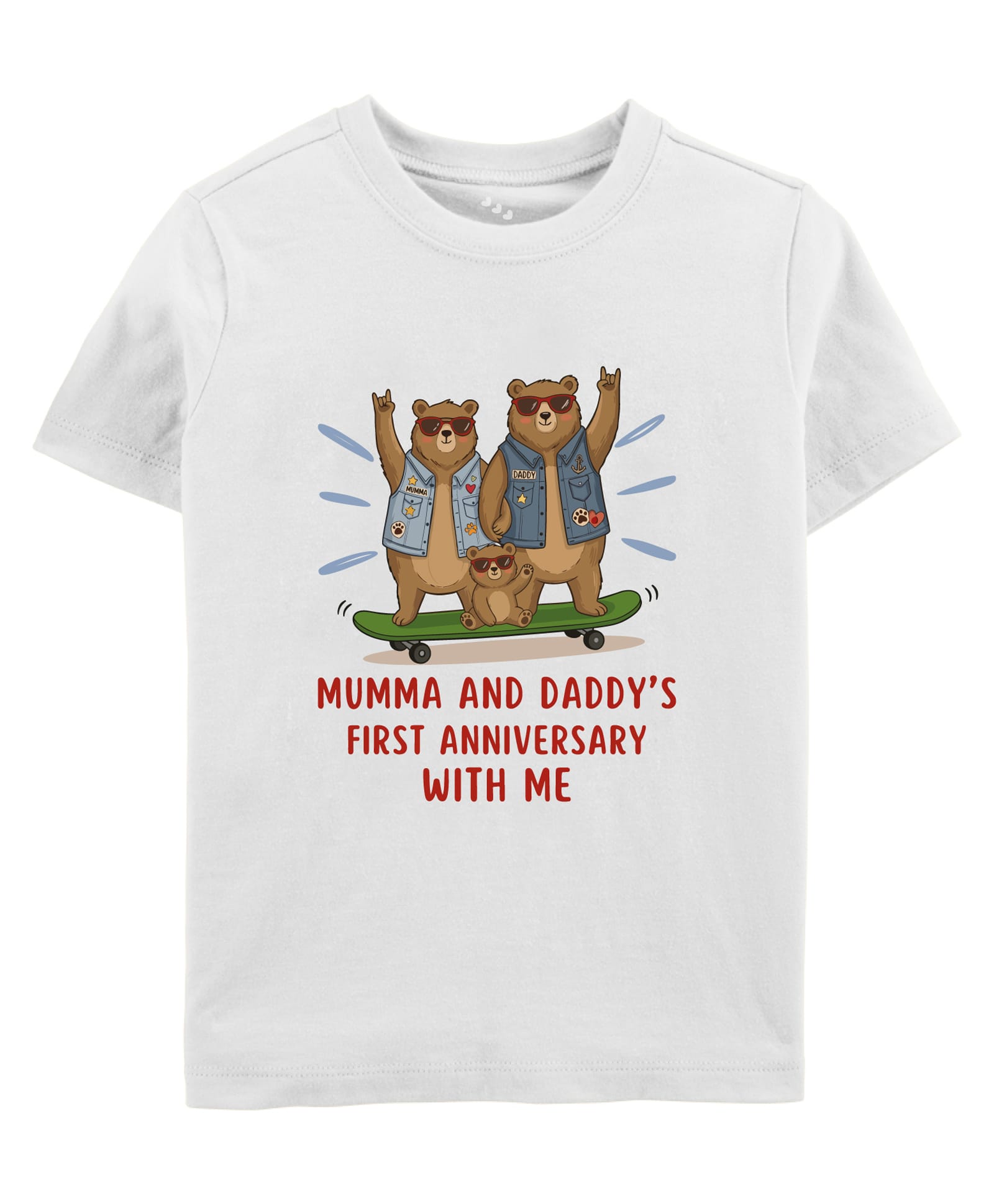 Zeezeezoo Cotton Knit Family Theme Half Sleeves Bear & Mumma & Papas First Anniversary With Me Text Printed Tee - White-picture-25