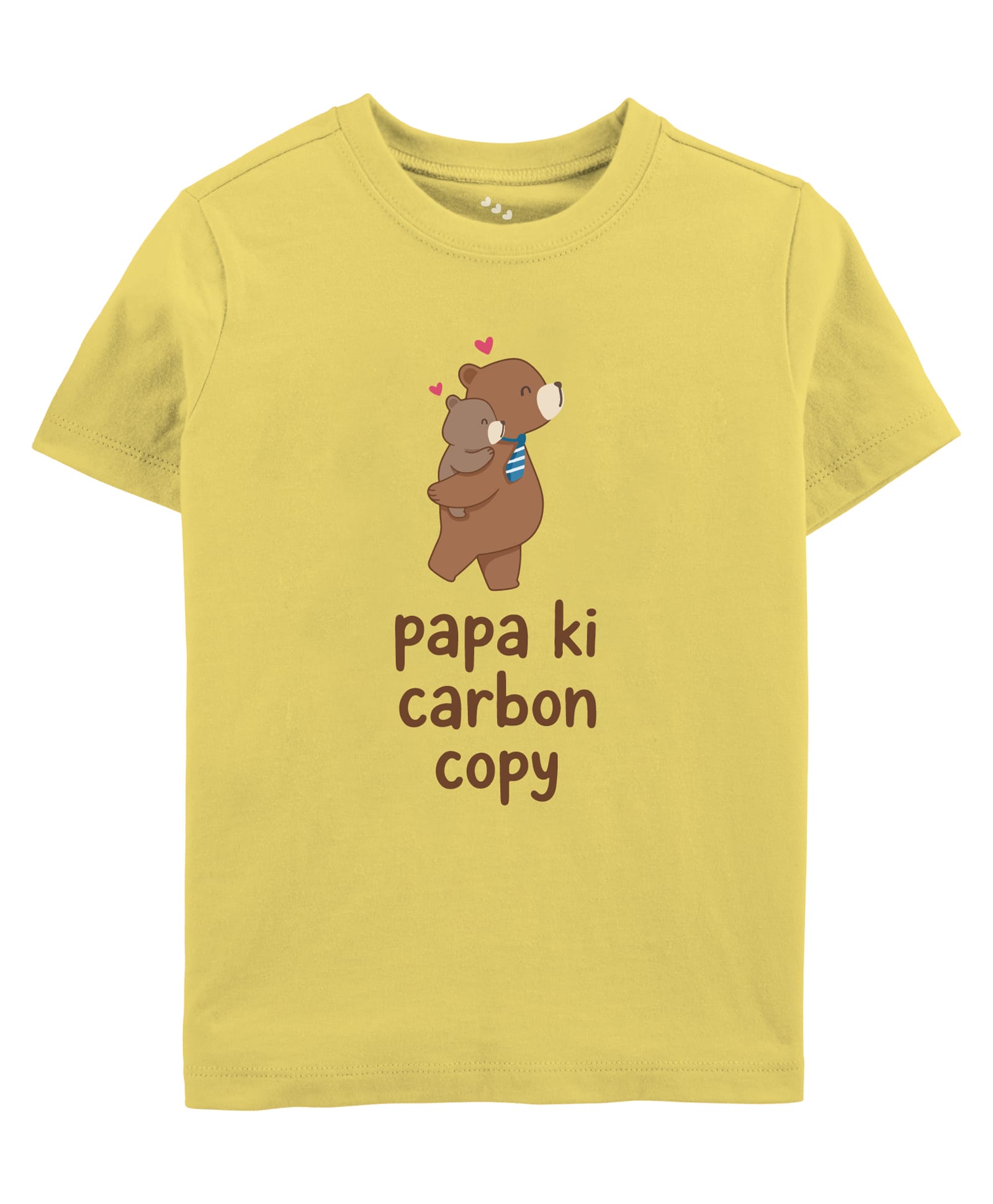 Zeezeezoo Cotton Knit Family Theme Half Sleeves Bear & Papa Ki Carbon Copy Text Printed Tee - Yellow-image-15