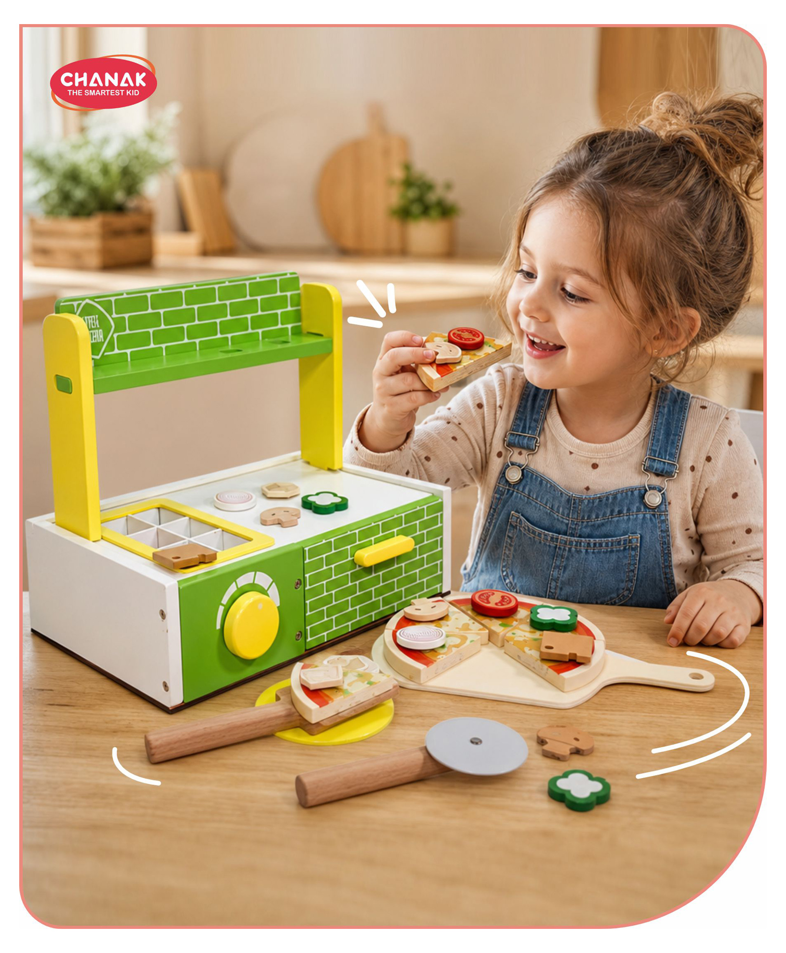Aditi Toys Wooden 27 Pcs Realistic Pizza Pretend Play Set for Kids, Kitchen Play Kit with Pizza Slices, Oven, Toppings & Serving Tools Perfect Gift Food playset for Boys & Girls 3Y+ (BIS Approved)-image-39