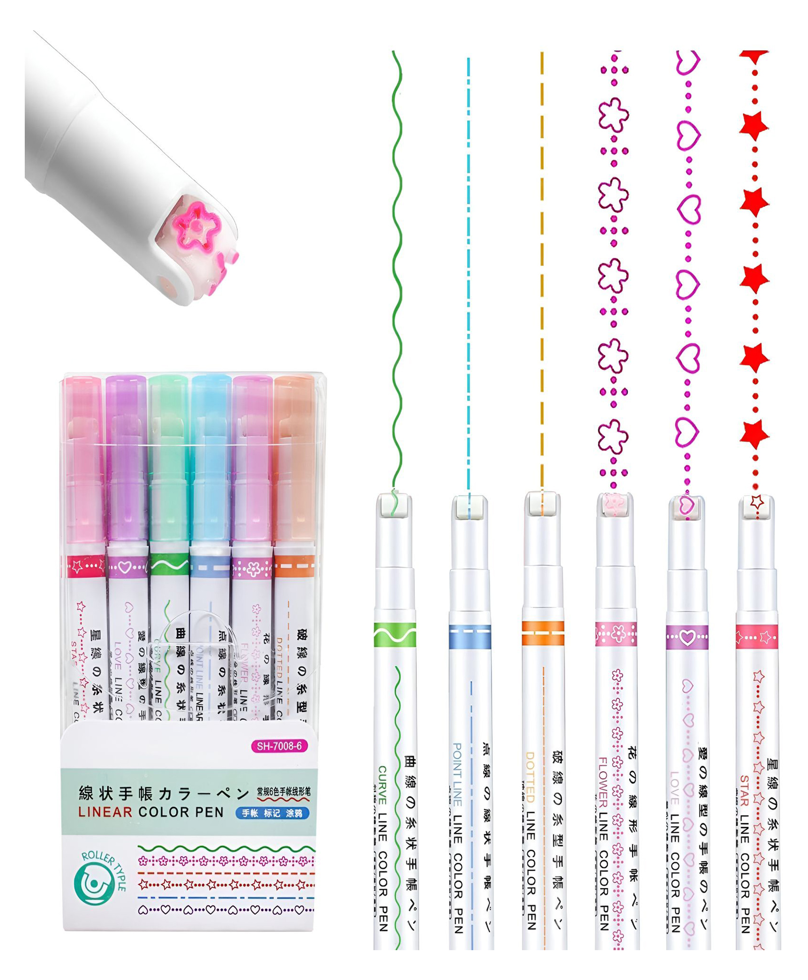 SCHOOLISH Linear Roller Pen Set Set of 6 Pattern Highlighter Magic Border Pen with 6 Colors for Journaling, Scrapbooking, Note Taking & Creative Decoration- PACK OF 1- COLOR MAY VARY-image-45