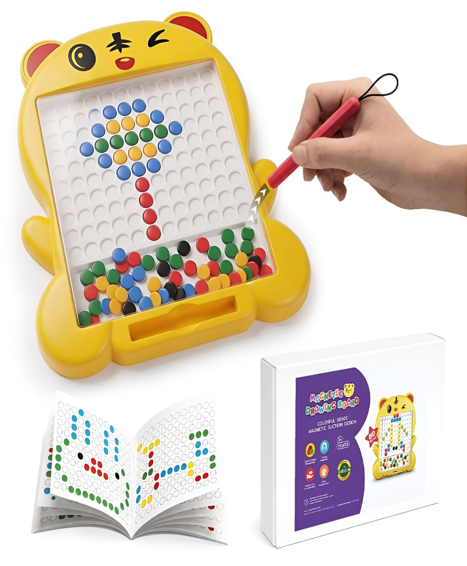 SCHOOLISH Magnetic Drawing Board for Kids 80 Bead Pieces | Educational Learning Toy for Toddlers - PACK OF 1- COLOR MAY VARY-picture-23