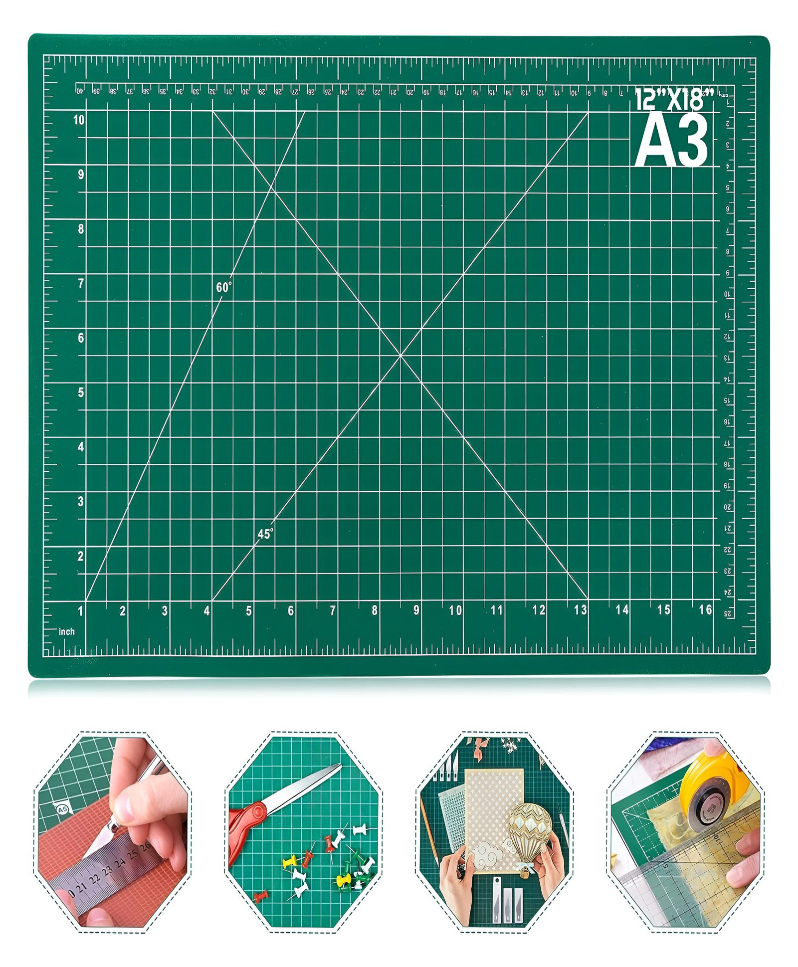 SCHOOLISH A3 Self Healing Sewing Mat, Cutting Mat Double Sided 5-Ply Craft Cutting Board for Sewing Crafts Hobby Fabric Precision Scrapbooking Project - PACK OF 1- COLOR MAY VARY-image-3