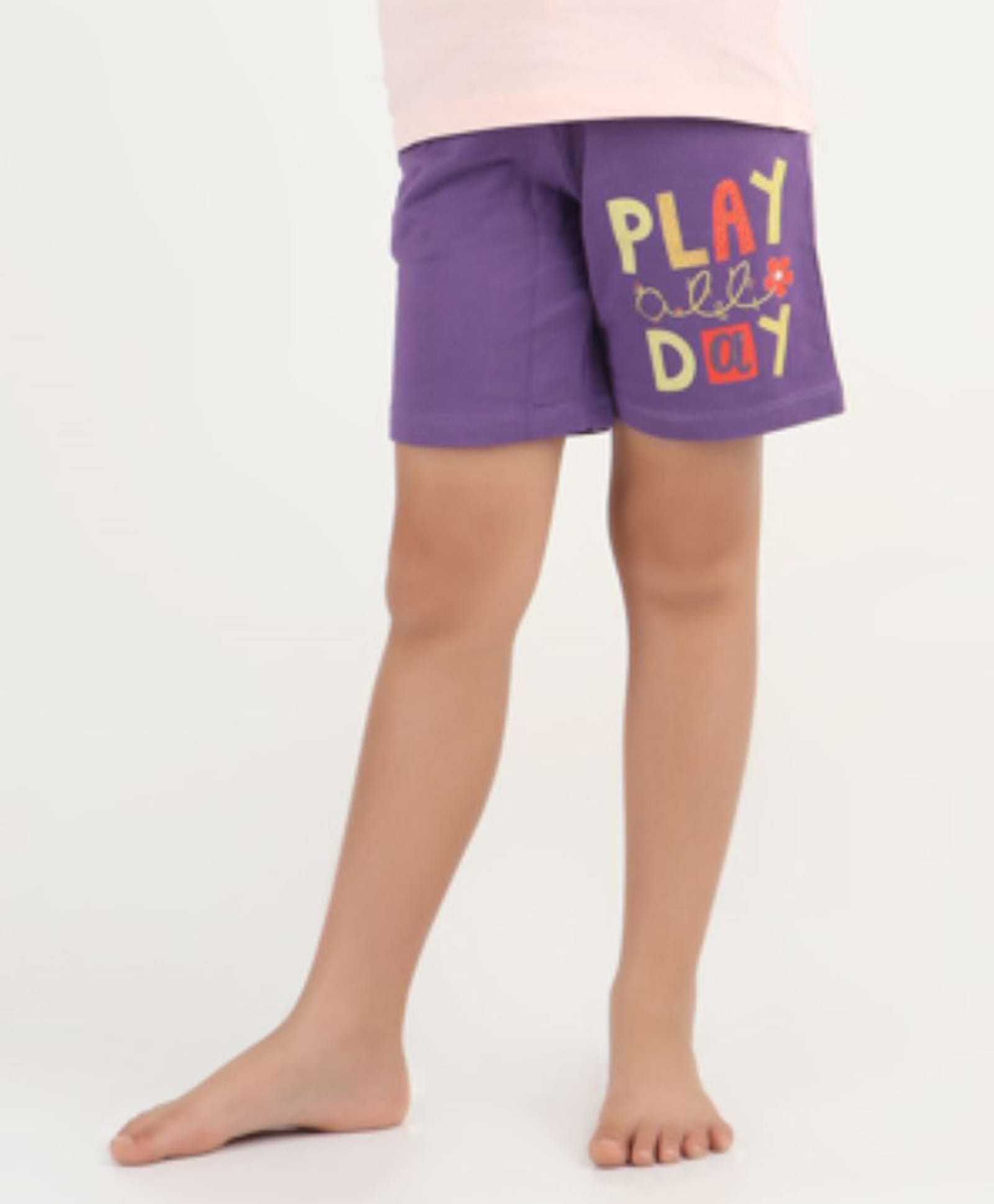 REBORN Cotton Woven Play All Day Text Printed Shorts - Purple-picture-15