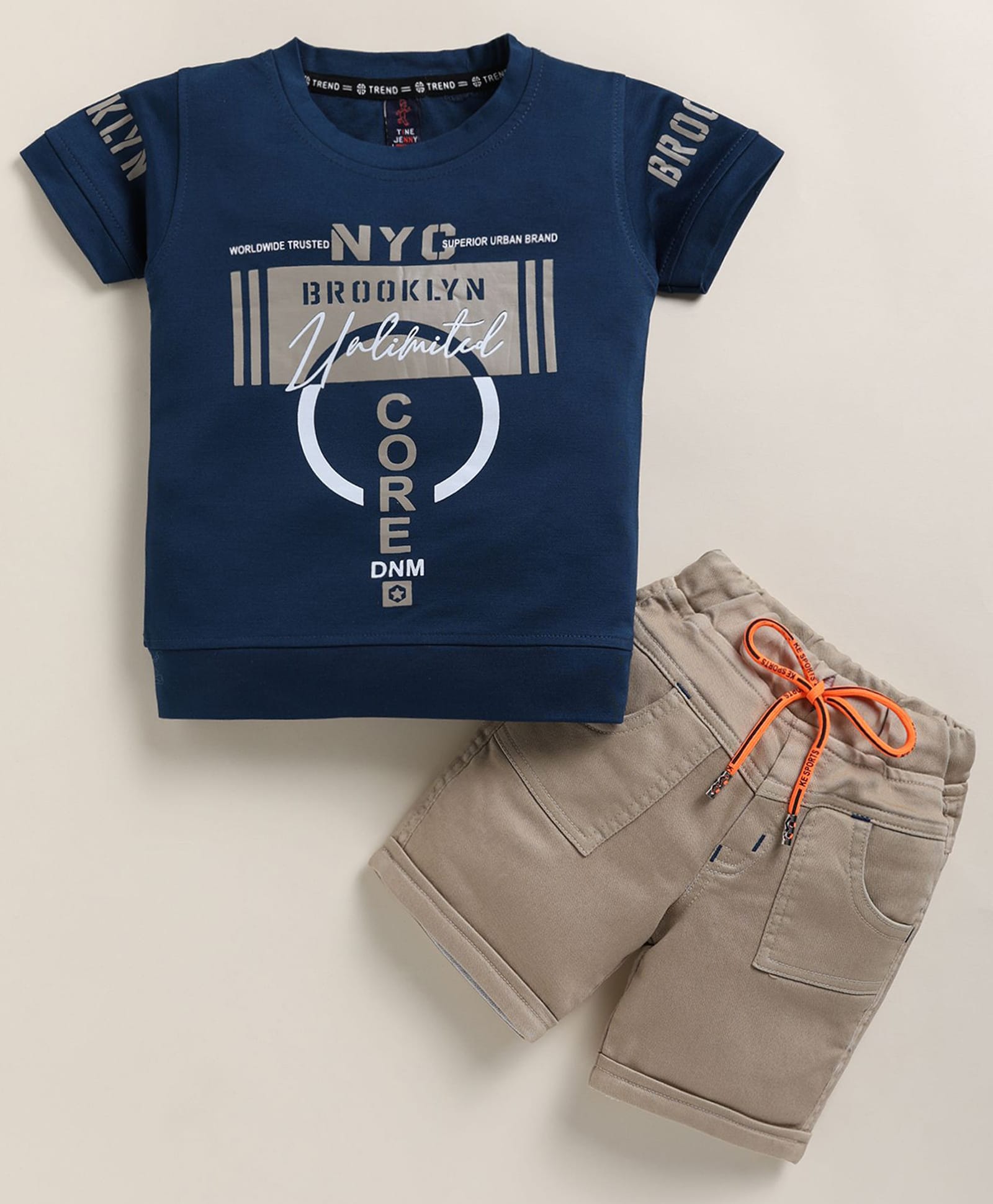 TINI JENNY Cotton Blend Knit Half Sleeves Typography Printed Tee & Shorts Set - Royal Blue-image-33