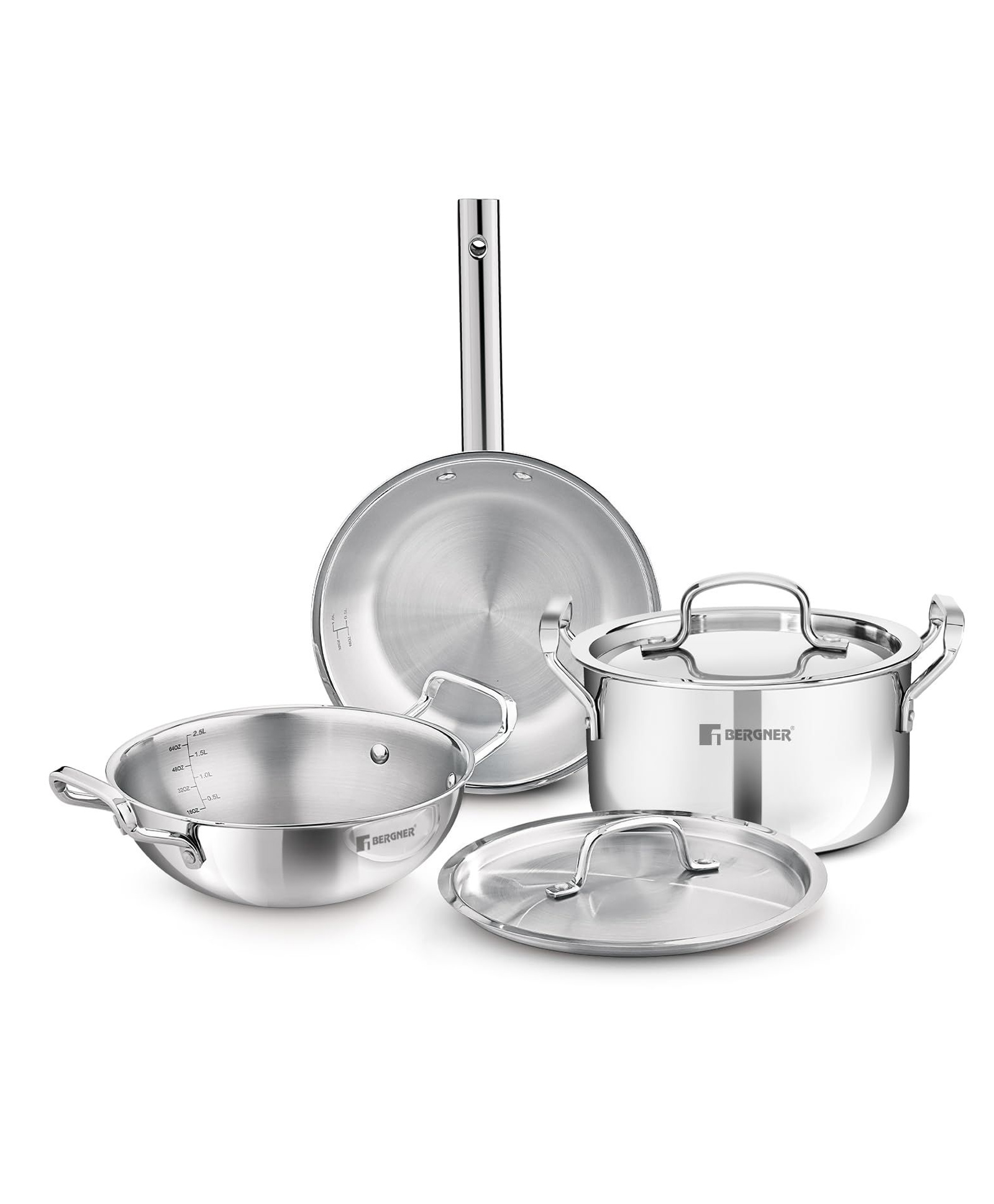 Bergner TriPro 5 Pcs Tri Ply Stainless Steel Cookware Set- Silver-image-25