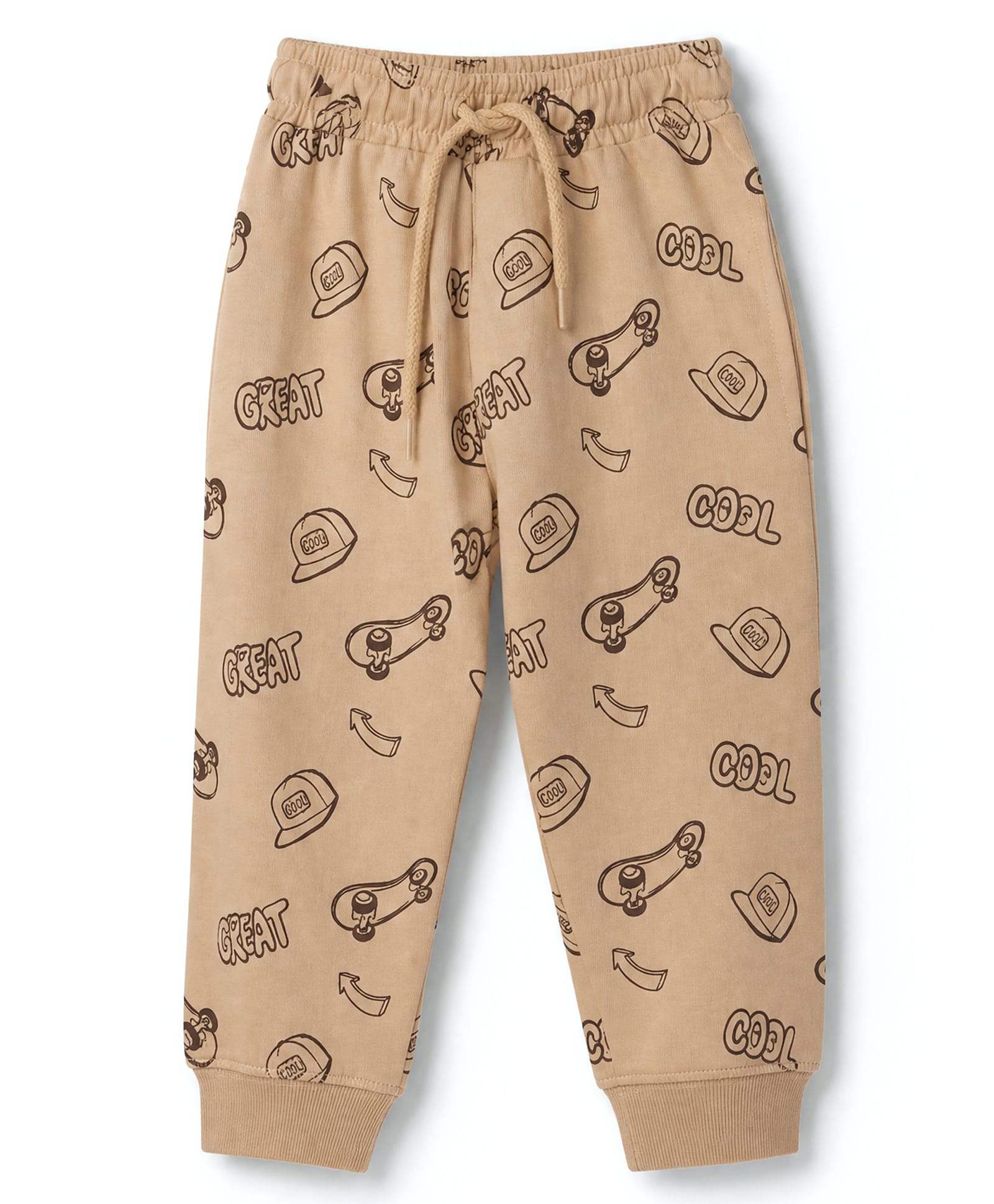 Taeko Single Jersey Knit Full Length Skateboard & Text Printed Lounge and Track Pant - Peach-picture-22