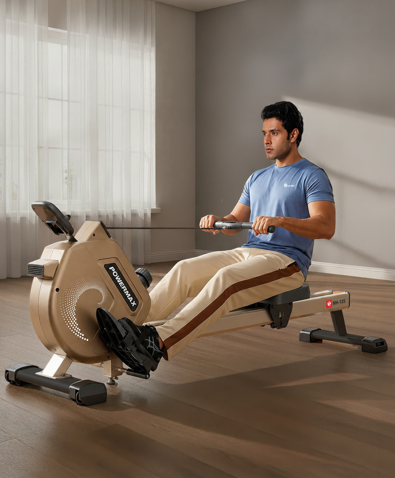 PowerMax Fitness RH-125 Rowing Machine for Home Use, 16-Level Magnetic Adjustable Resistance | 4KG Flywheel | 79cm Slide Rail Length | LCD Display | Full Body Cardio Workout-image-4