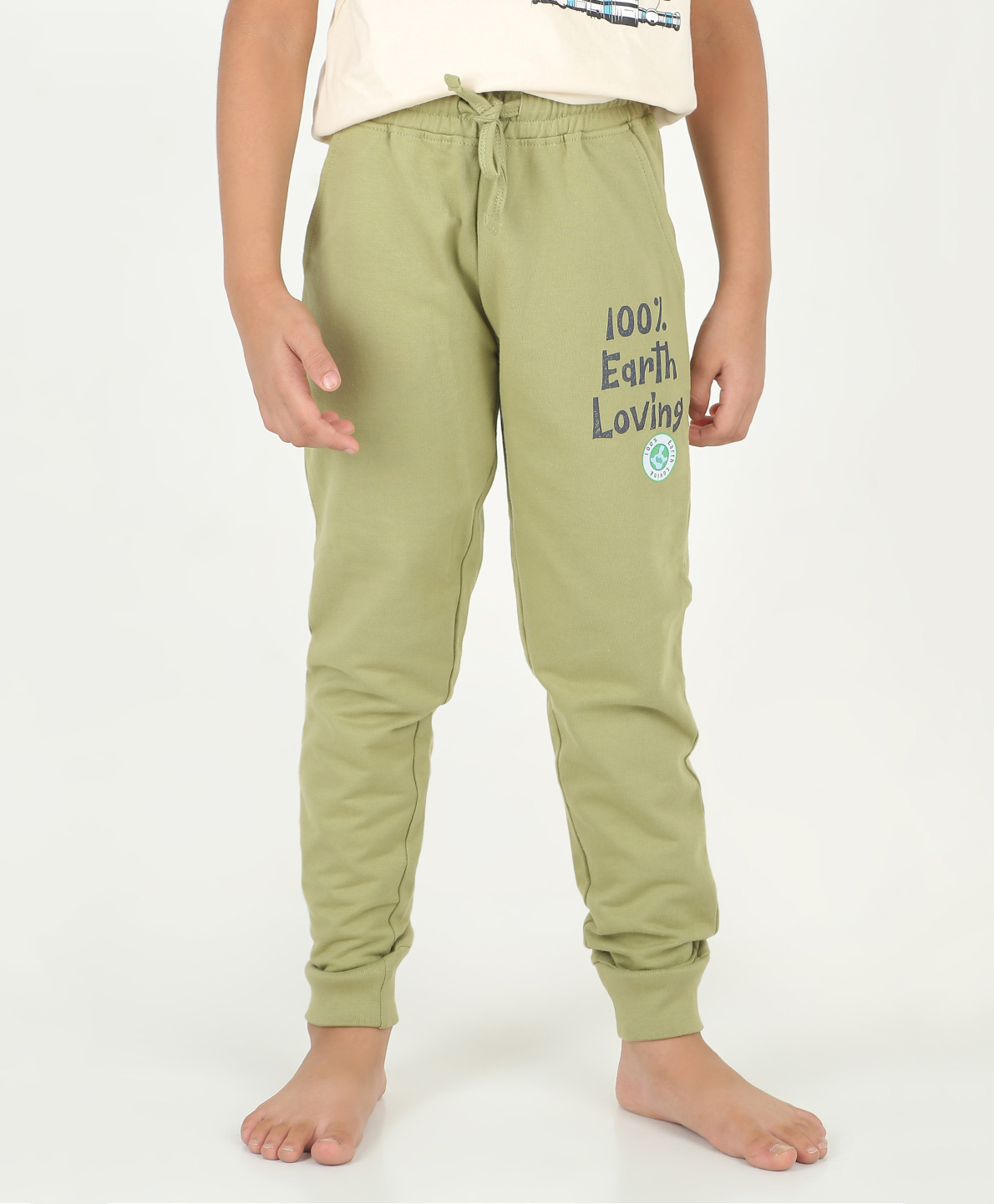 REBORN Cotton Woven Earth Loving Text Printed Joggers - Sage Green-image-0