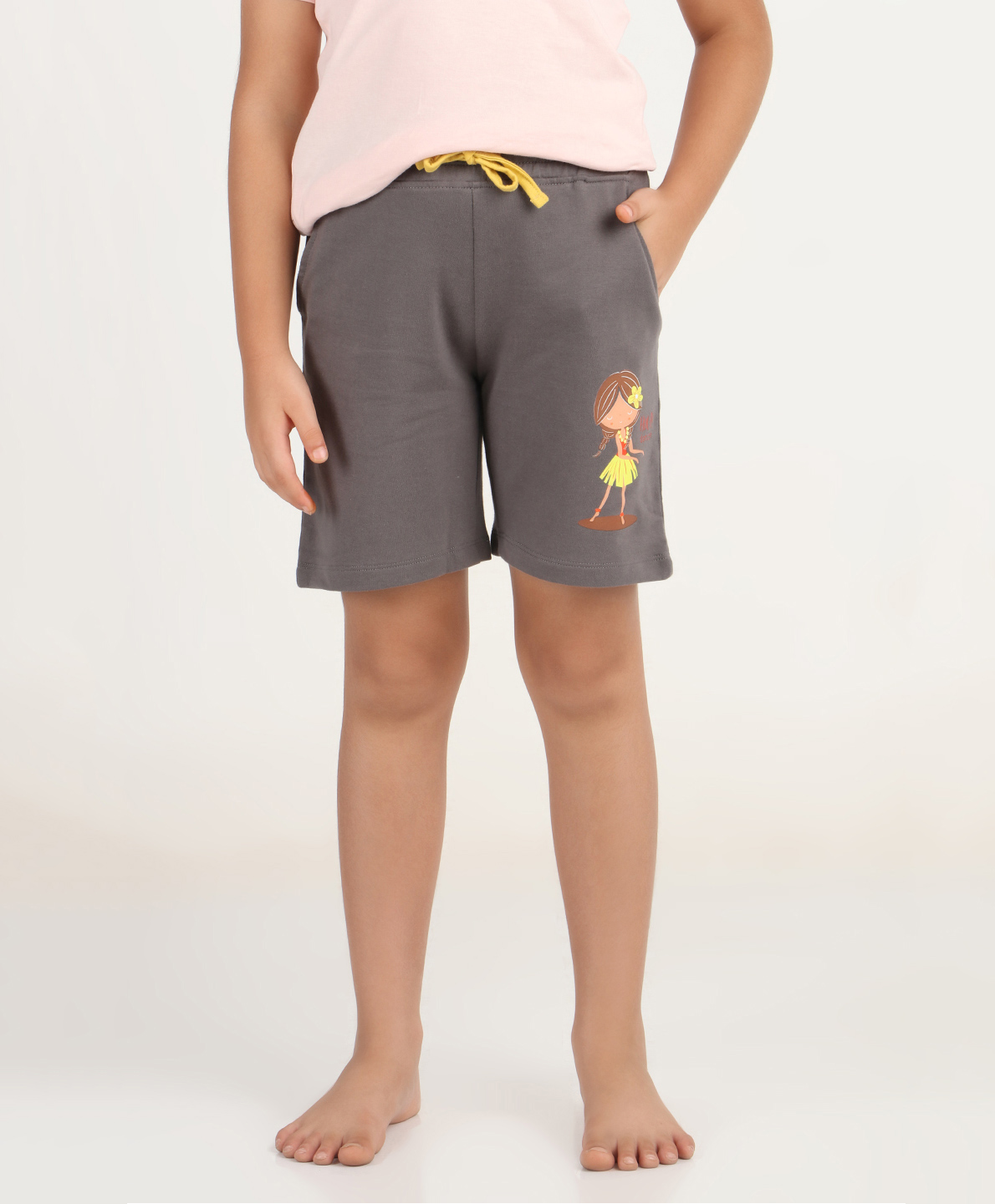 REBORN Cotton Woven Girl Printed Shorts - Charcoal Grey-picture-13