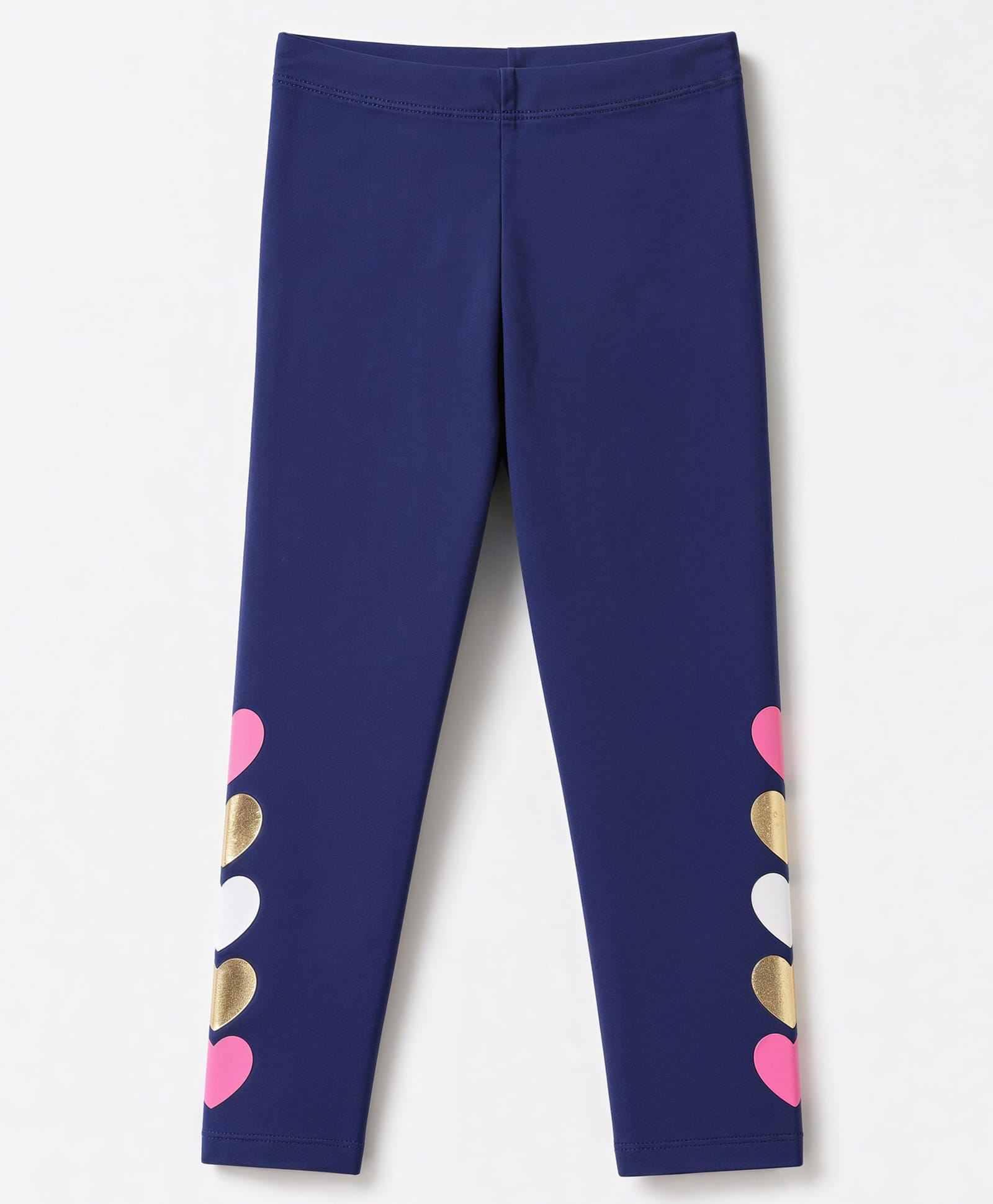 Pine Kids Cotton Lycra Knit Full Length Leggings With Heart Print - Navy Blue-picture-34