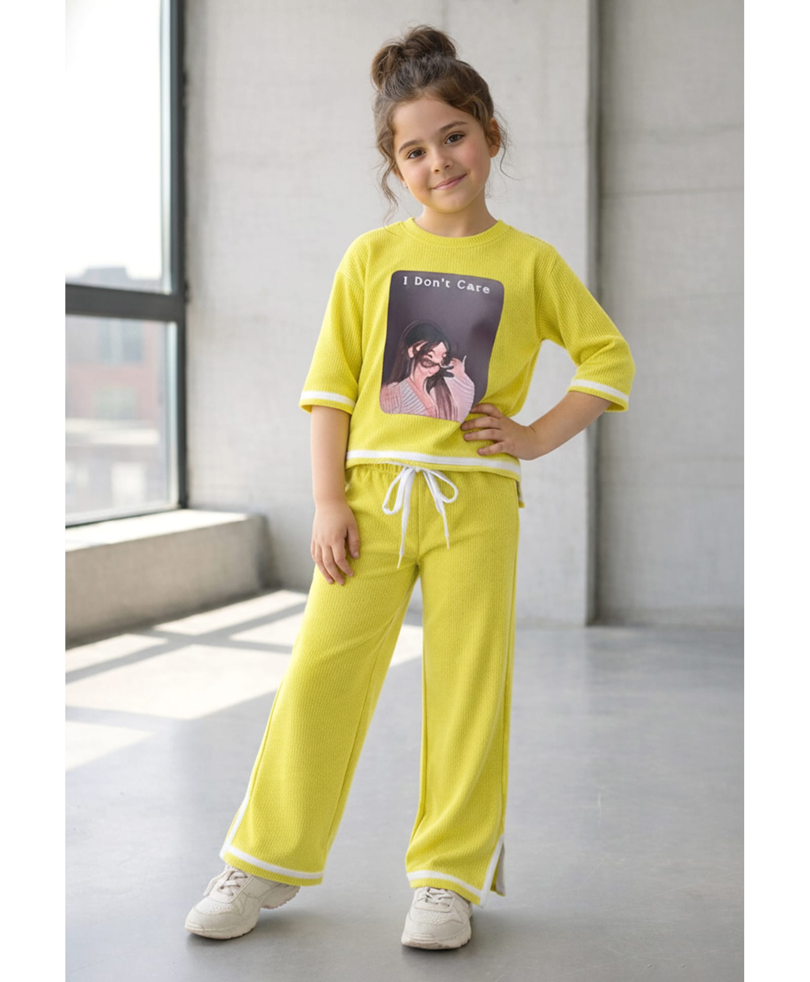 Fashion Dream Cotton Blend Woven Three Fourth Sleeves Girl Printed Tee & Pant Set - Yellow-picture-15