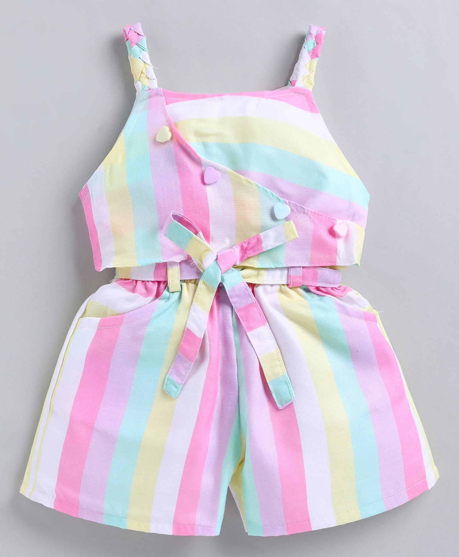 LITTLE 4EVER Textile Knit Sleeveless Colour Blocked Printed Jumpsuit - Pink-image-34