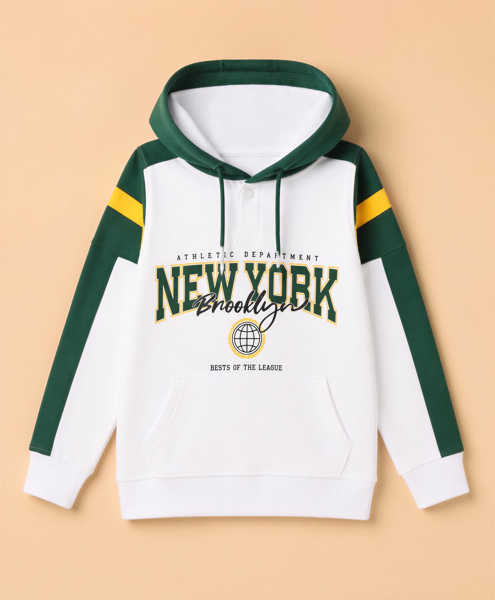 Pine Kids Cotton Knit Hooded Sweatshirt with Full Sleeves and New York Text Print - White-image-6