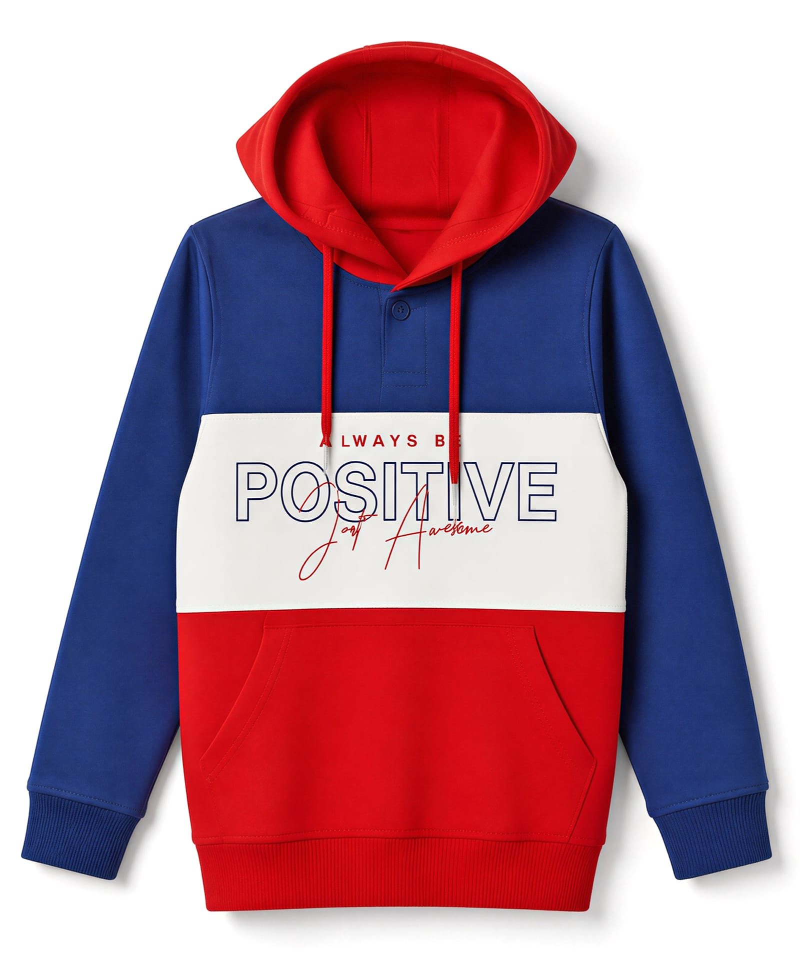 Pine Kids Cotton Knit Color Block Hooded Sweatshirt with Full Sleeves and Positive Text Print - Red-image-8
