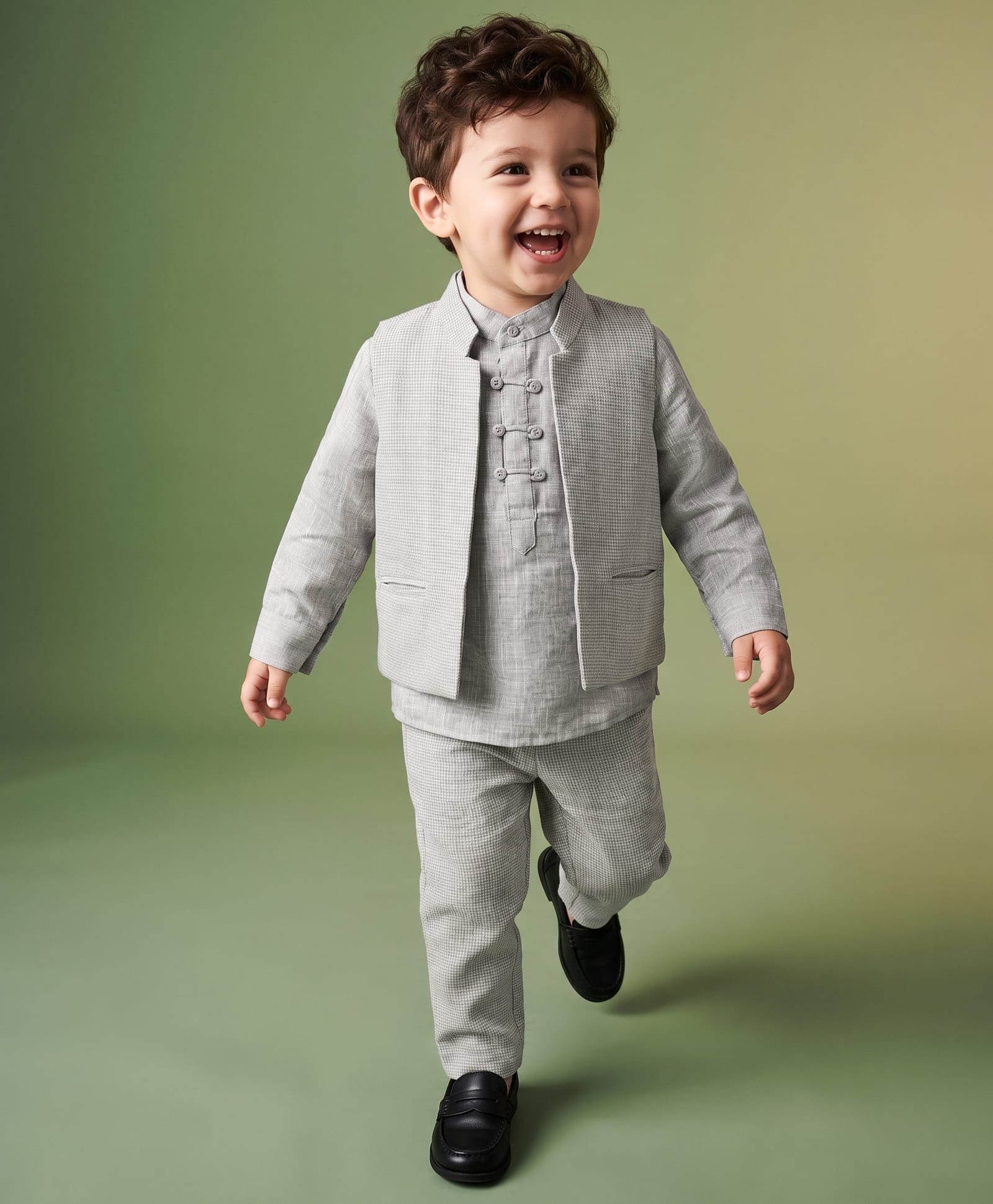 Babyhug Woven Full Sleeves Shirt with Solid Jacket and Trousers - Grey-image-1