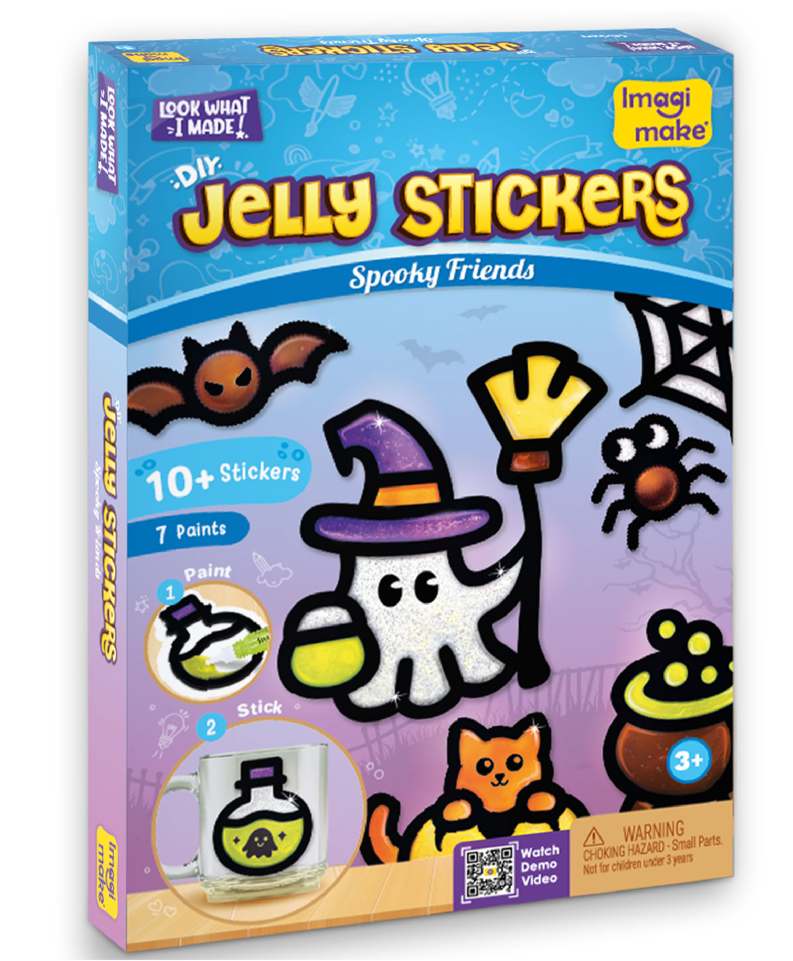 Imagimake DIY Spooky Friends Jelly Stickers Art & Craft Kit Paint, Peel & Stick Halloween Sticker Activity 10+ Reusable Stickers with 7 Paint Tubes - Multicolor-picture-14