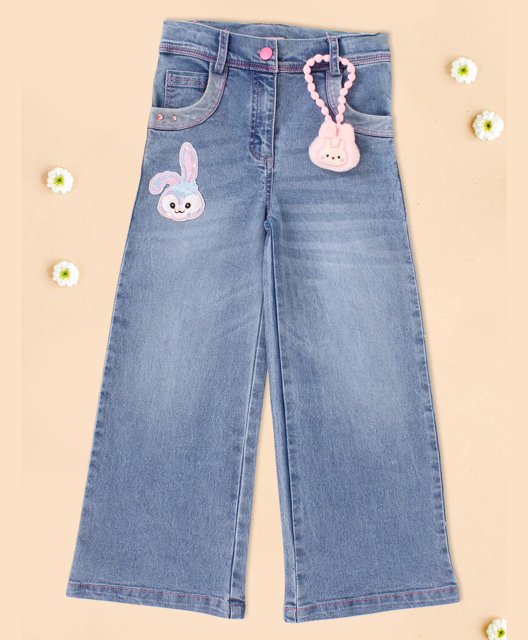 Cutecumber Denim Woven Bunny Patch Detailed Washed Jeans - Blue-picture-33