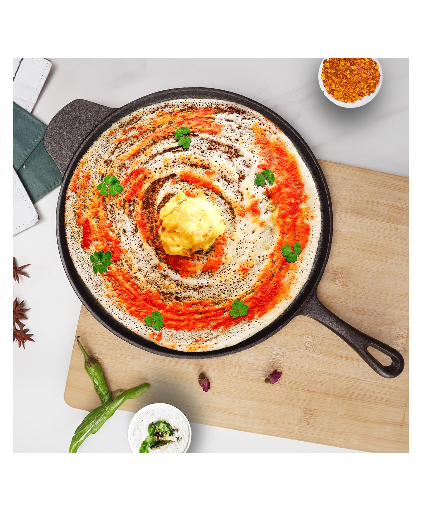 SOLARA Crownstone Premium Cast Iron Tawa for roti and dosa 12 Inch(30 CM),Cast Iron Tawa for Dosa with Handle, Dosa Tawa Non Stick, Cast Iron Cookware, 100% Pure & Toxin-Free-image-6