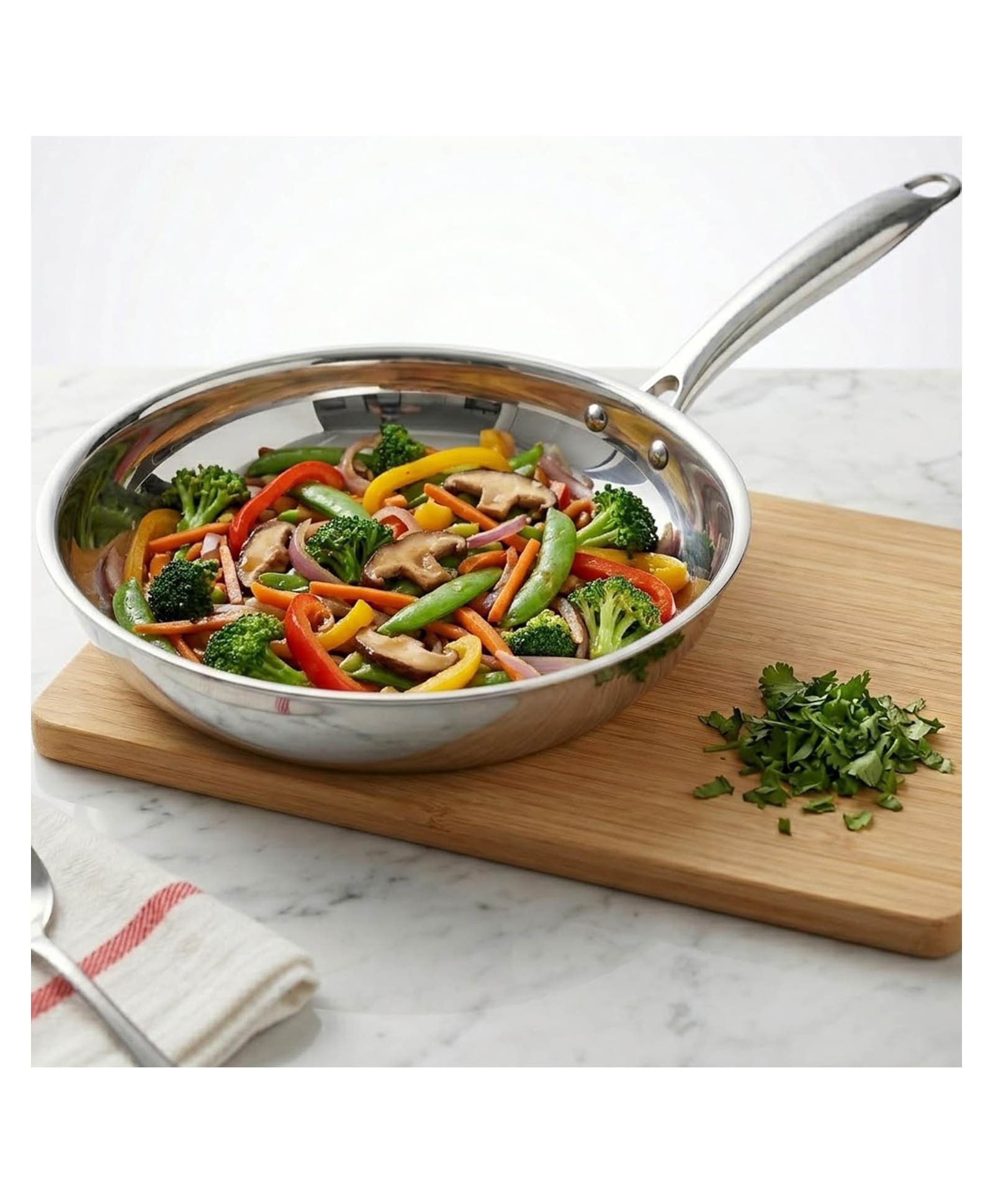 SOLARA Triply Stainless Steel Fry Pan 23 cm, Tri-Ply Induction Compatible Frying Pan, Heavy Bottom Skillet, PFOA-Free, Gas & Induction Safe, Durable Kitchen Cookware-image-3