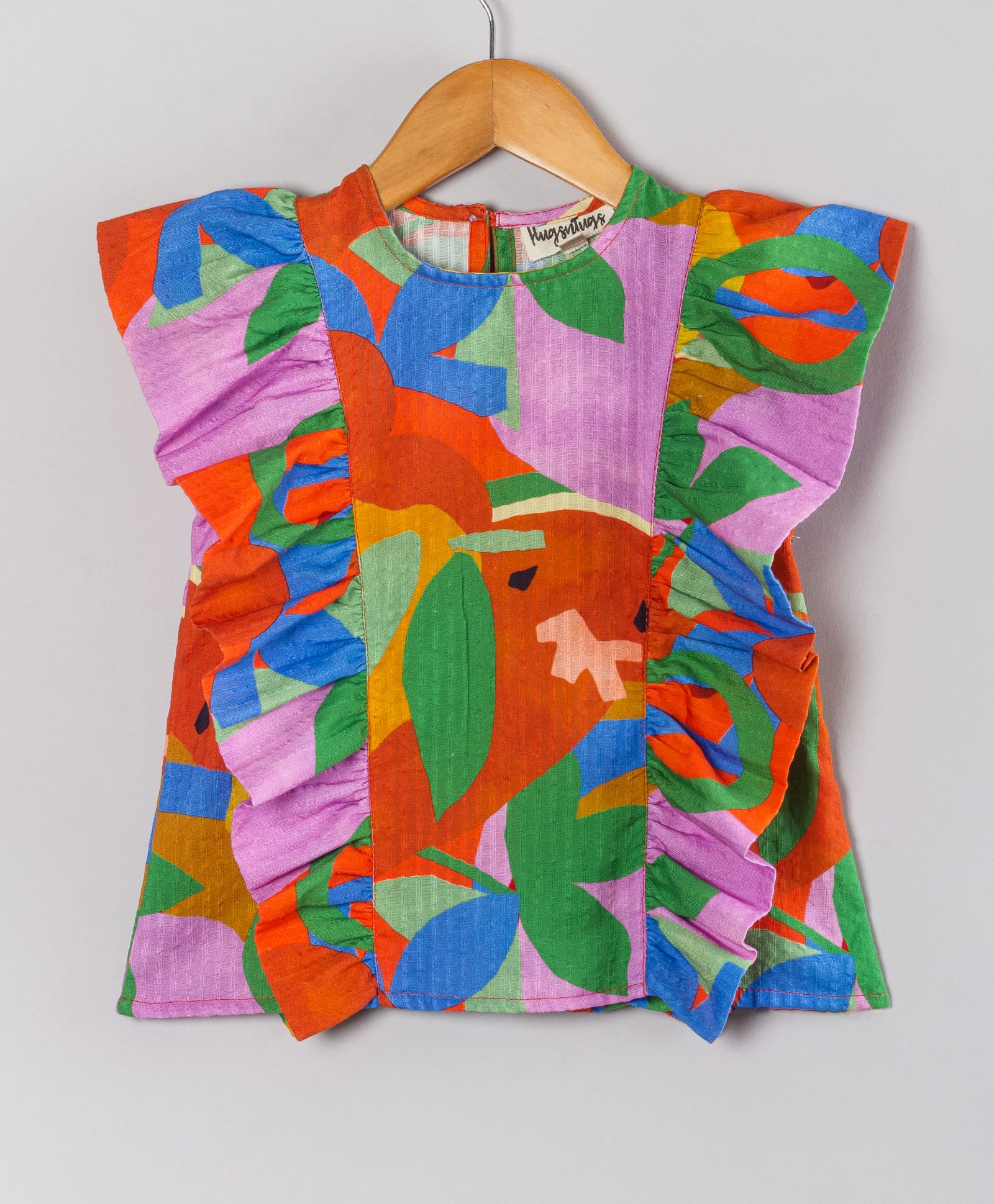 Hugsntugs Cotton Woven Sleeveless Frill Detailed & Abstract Printed Top - Multi Colour-picture-11