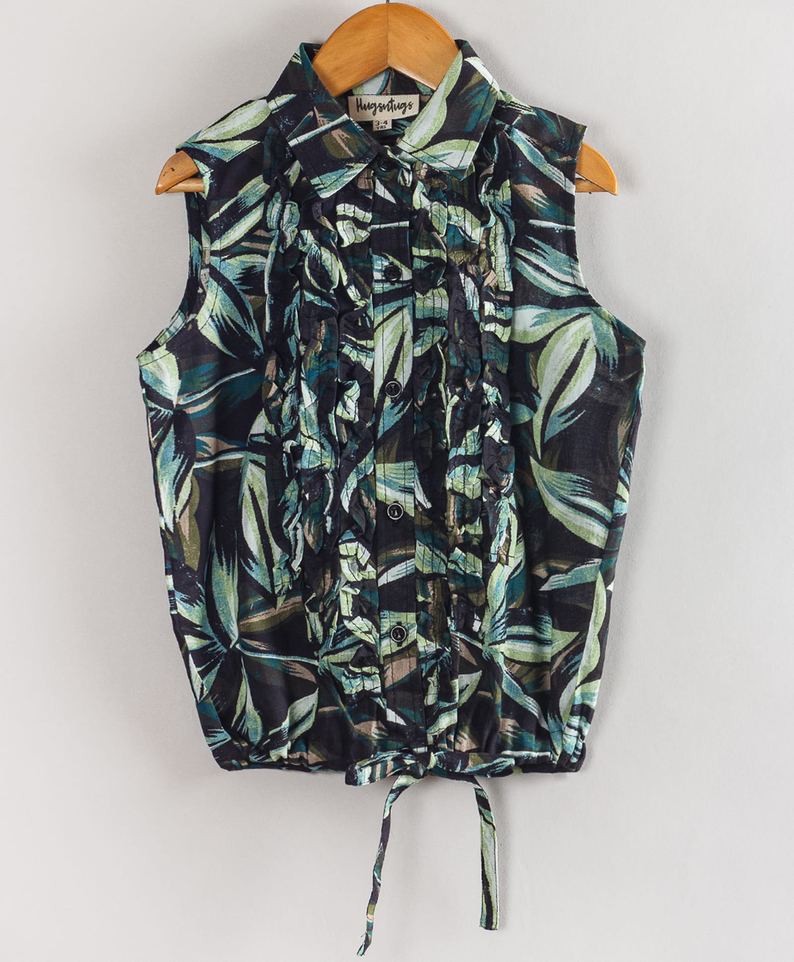 Hugsntugs Cotton Woven Sleeveless Floral Printed Shirt Style Top - Green-picture-17