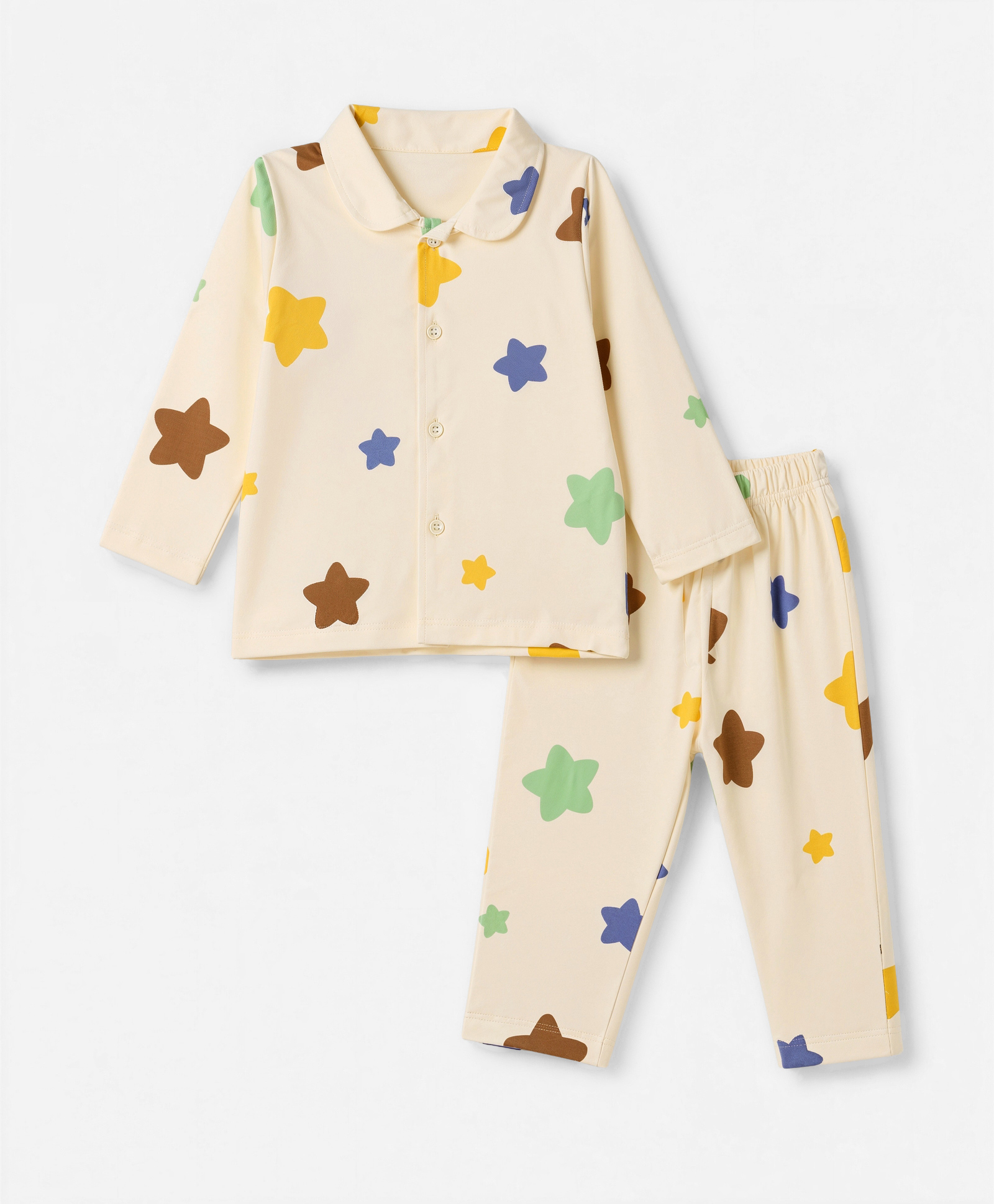Doodle Poodle 100% Cotton Single Jersey Knit Full Sleeves Co-Ords Shirt & Pyjama Night Suit with Star Print - Cream-image-45