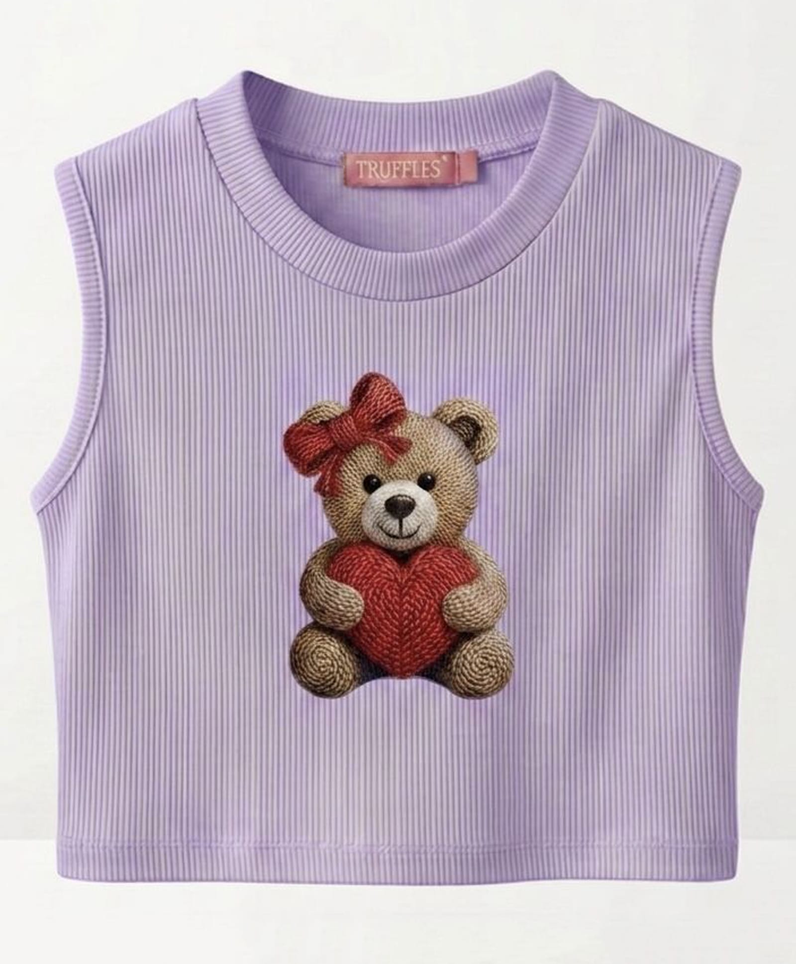TRUFFLES Cotton Knit Sleeveless Bear Printed Crop Top - Lavender-picture-10